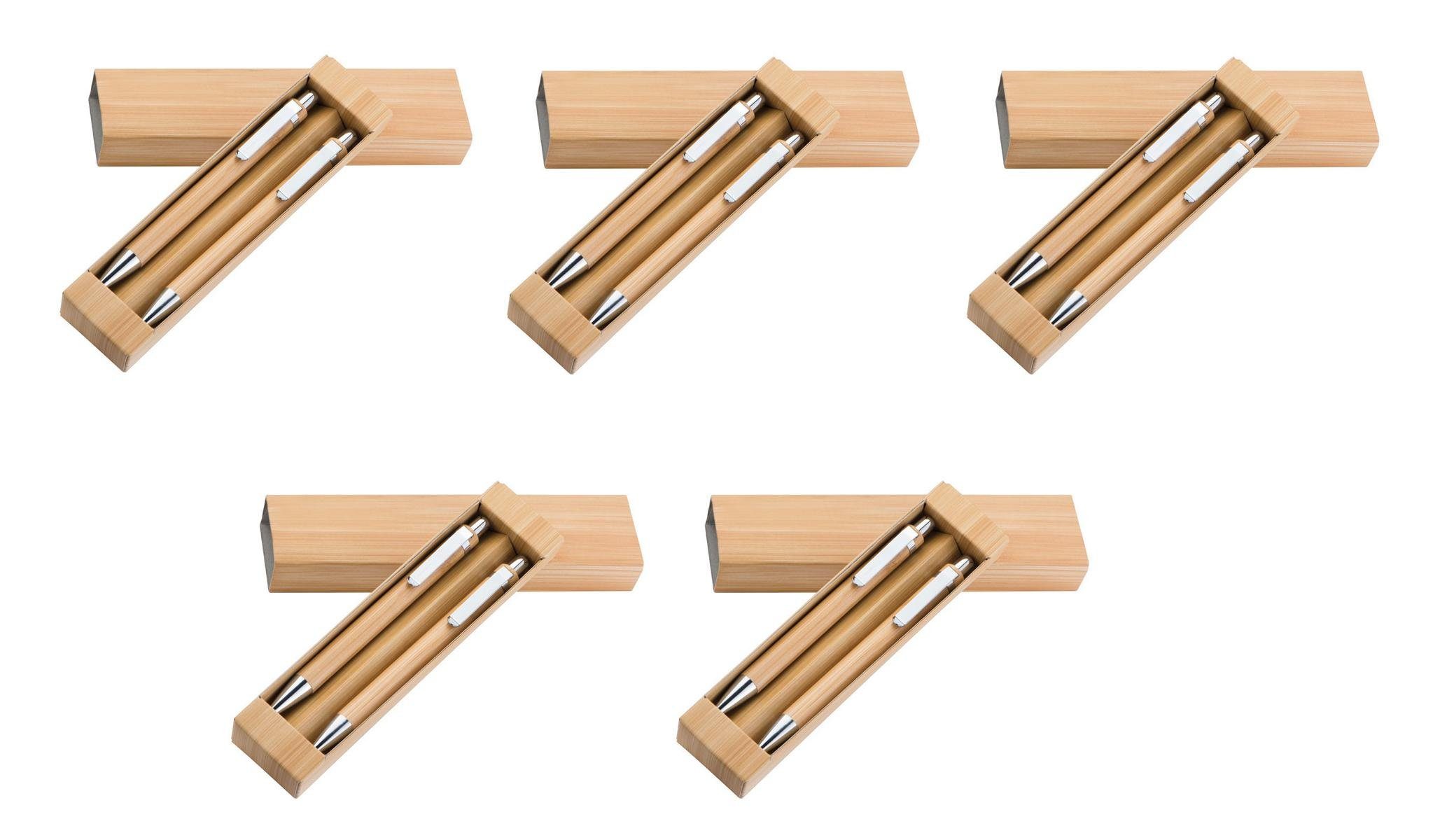 Easy Gifts Kugelschreiber 5x Bambus-Schreibset / bestehend aus Kugelschreiber und Druckbleistift