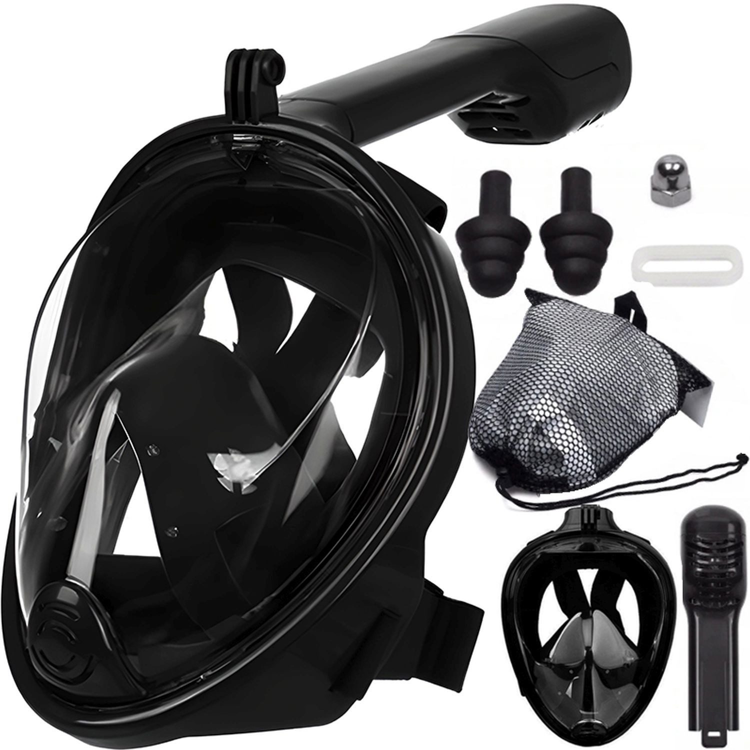 Retoo Tauchermaske Schnorchelmaske Tauchmaske 180 Vollgesichtsmske Anti-Fog Snorkel, (set, Schnorchelmaske, Atemschlauch, Ohrstöpsel), Seitlich gerichtete CO2-Ausflüsse, Full-Face-Design