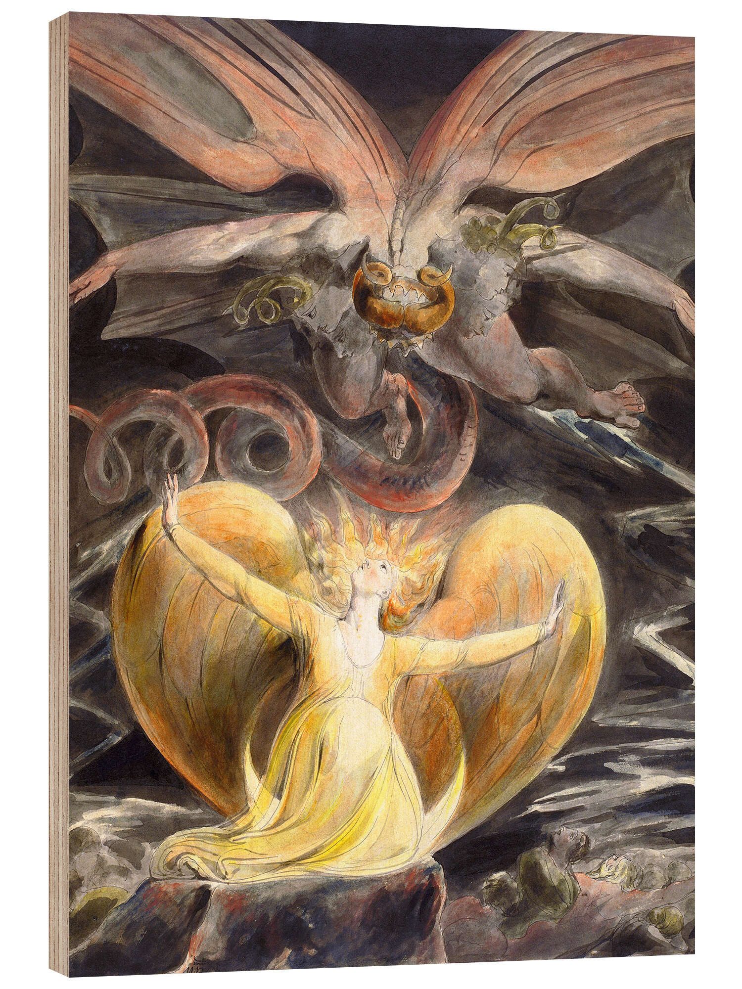 Posterlounge Holzbild William Blake, Der große rote Drache und die Frau mit Sonne I, Malerei