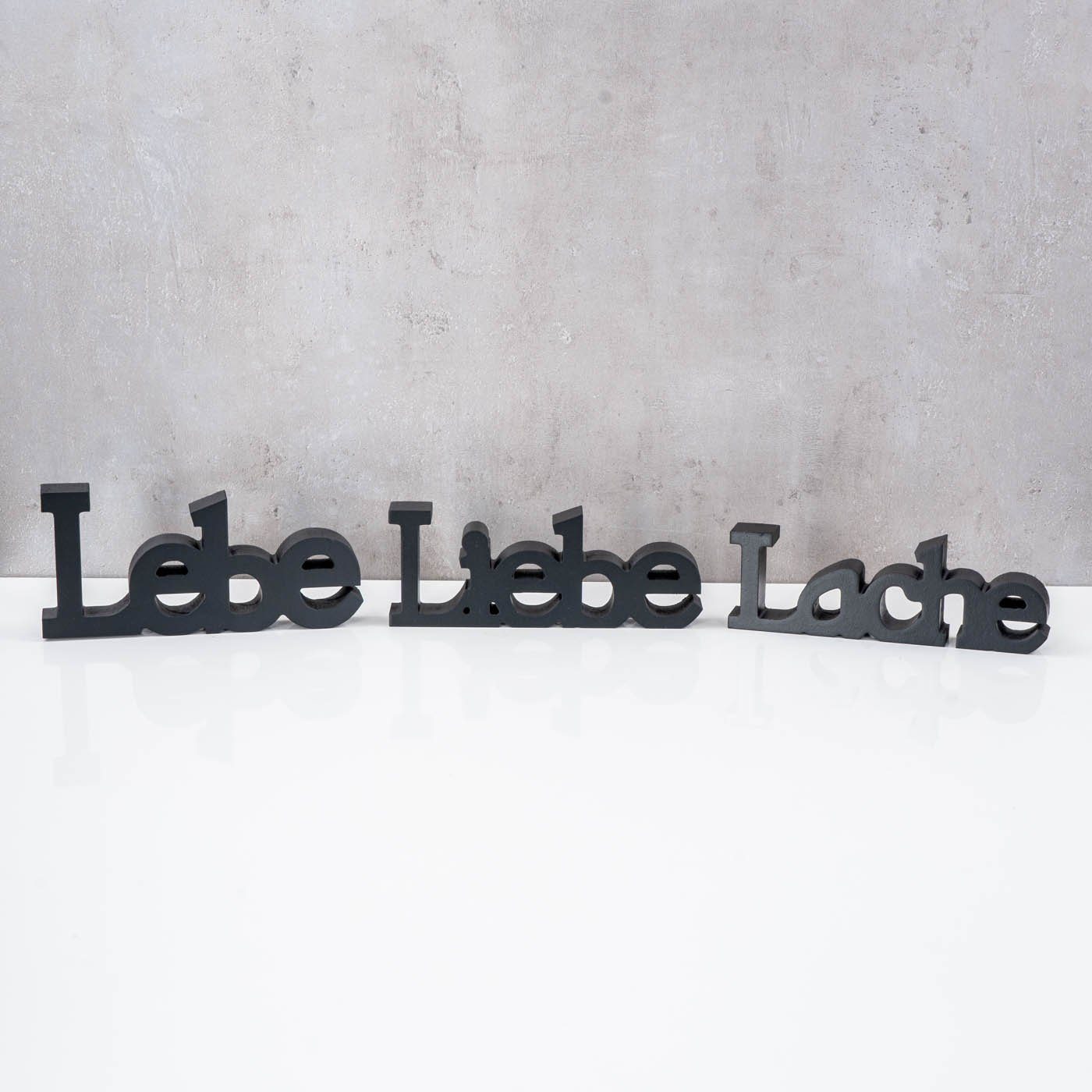 Levandeo® Deko-Schriftzug, 3er Set Schriftzug Lebe Liebe Lache Schwarz MDF Holz Deko Aufsteller