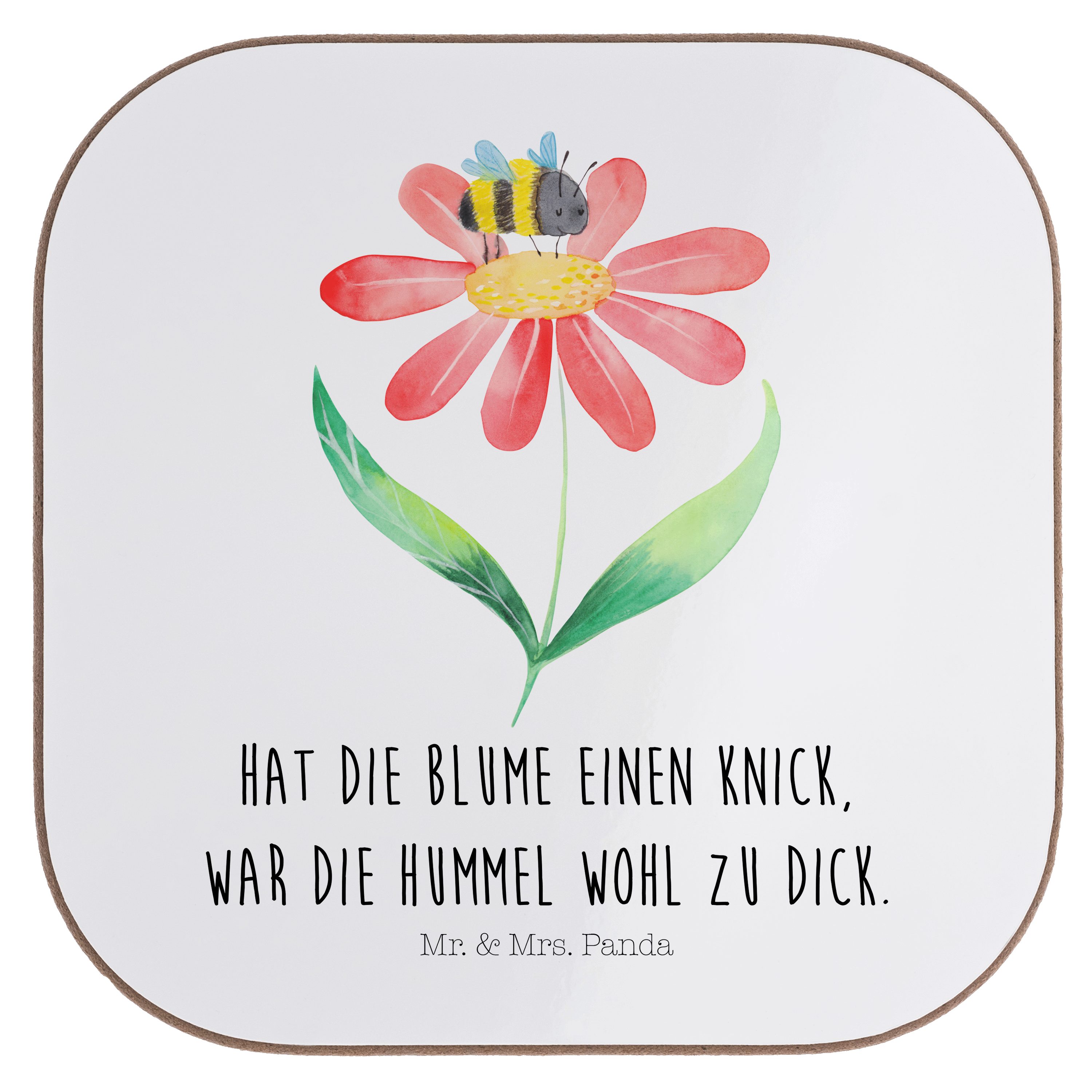 Mr. & Mrs. Panda Getränkeuntersetzer Hummel Blume - Weiß - Geschenk, Tiere, Getränkeuntersetzer, Untersetz, 1-tlg.