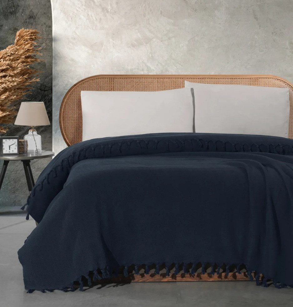 Wohndecke Wohndecke Classic in Dunkelblau 100% Biobaumwolle, Sandiik günstig online kaufen