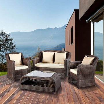 wuuhoo Loungeset Lounge Set 4-teilig Lindsay in braun I Design, (4-tlg), Sitzgruppe für Garten und Terrasse incl. Sitzkissen I Aluminiumgestell Glastisch I Wetterfest für Innen und Außen