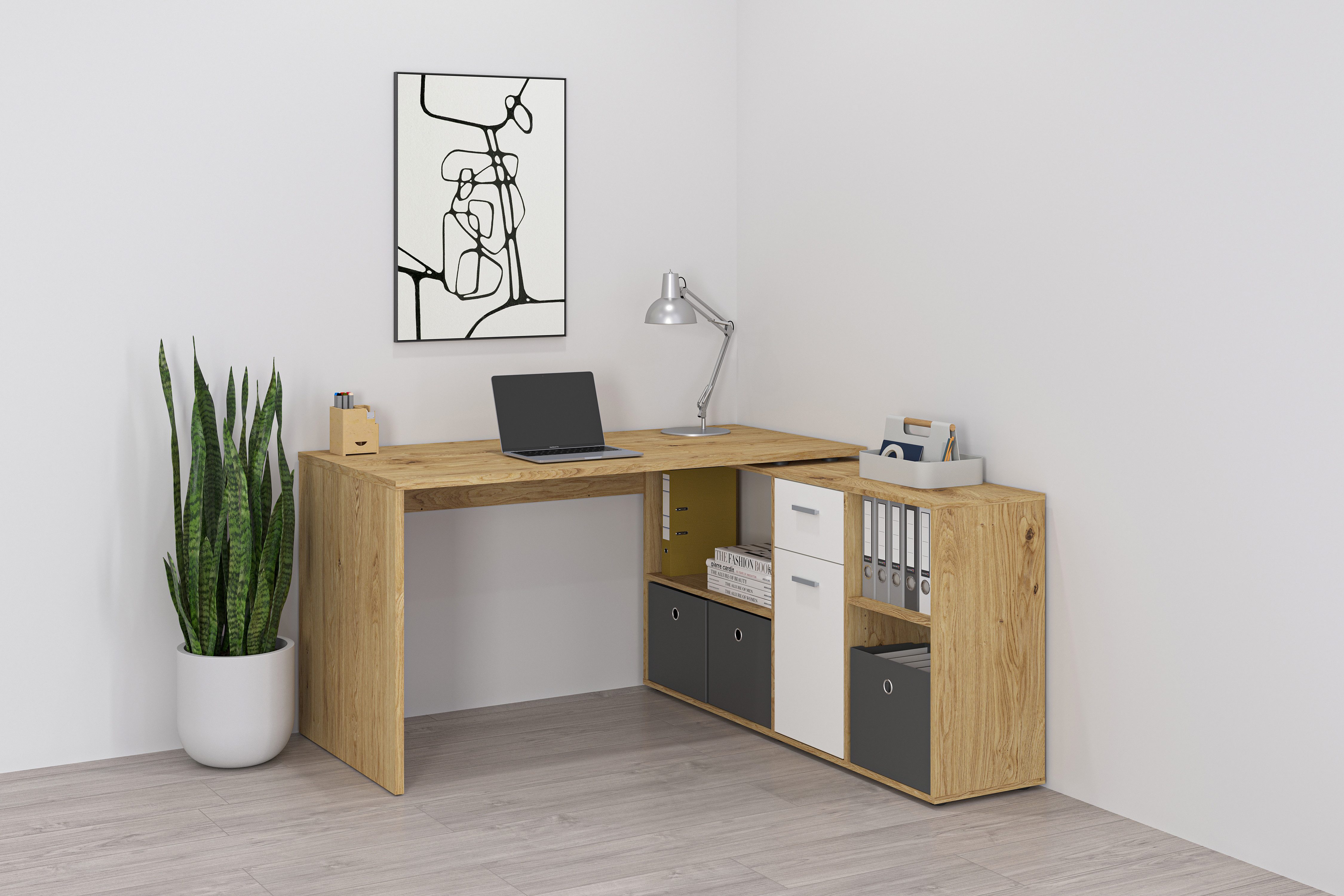 FMD Eckschreibtisch Lexo, Schreibtisch/Sideboard viel Stauraum, günstig online kaufen