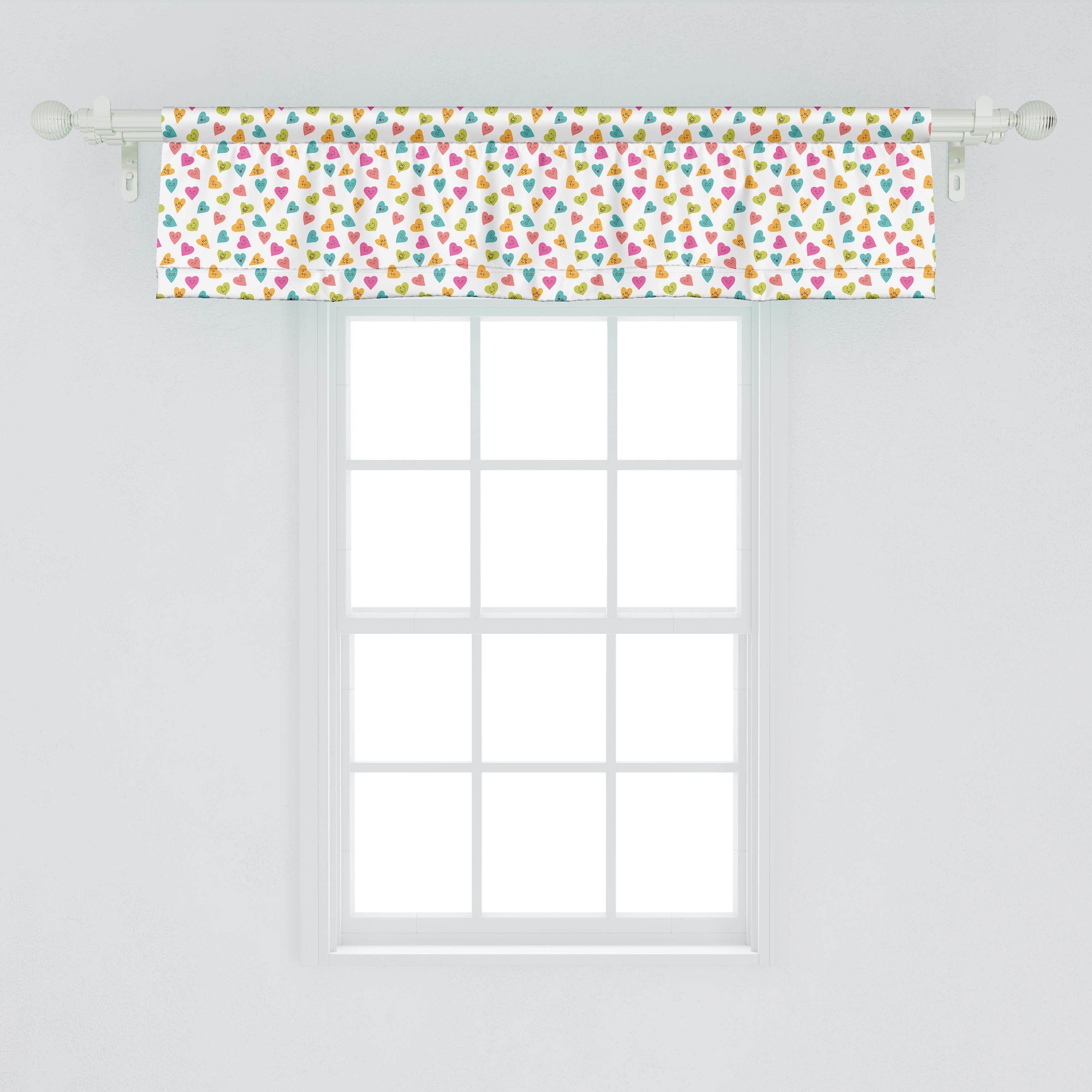 Scheibengardine Vorhang Volant für Schlafzimmer mit Entwurf Abakuhaus, Stangentasche, Herzen Dekor Lustiger Küche Muster Lächeln Microfaser