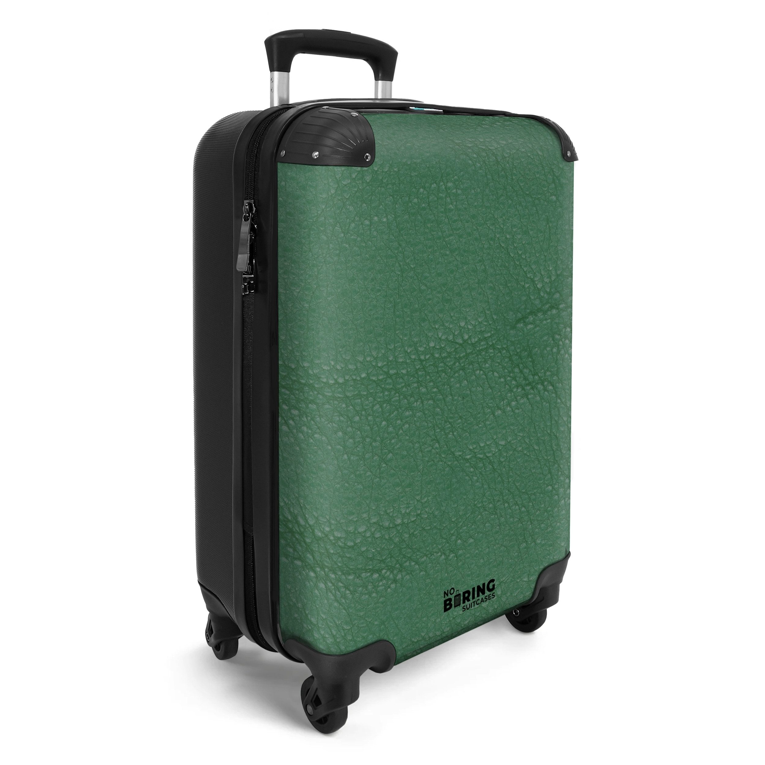 NoBoringSuitcases.com© Hartschalen-Trolley Lederoptik Farbe grün 55x35x20cm, 4 Rollen, Kinder Koffer Klein, Trolley Handgepäck, Reisekoffer
