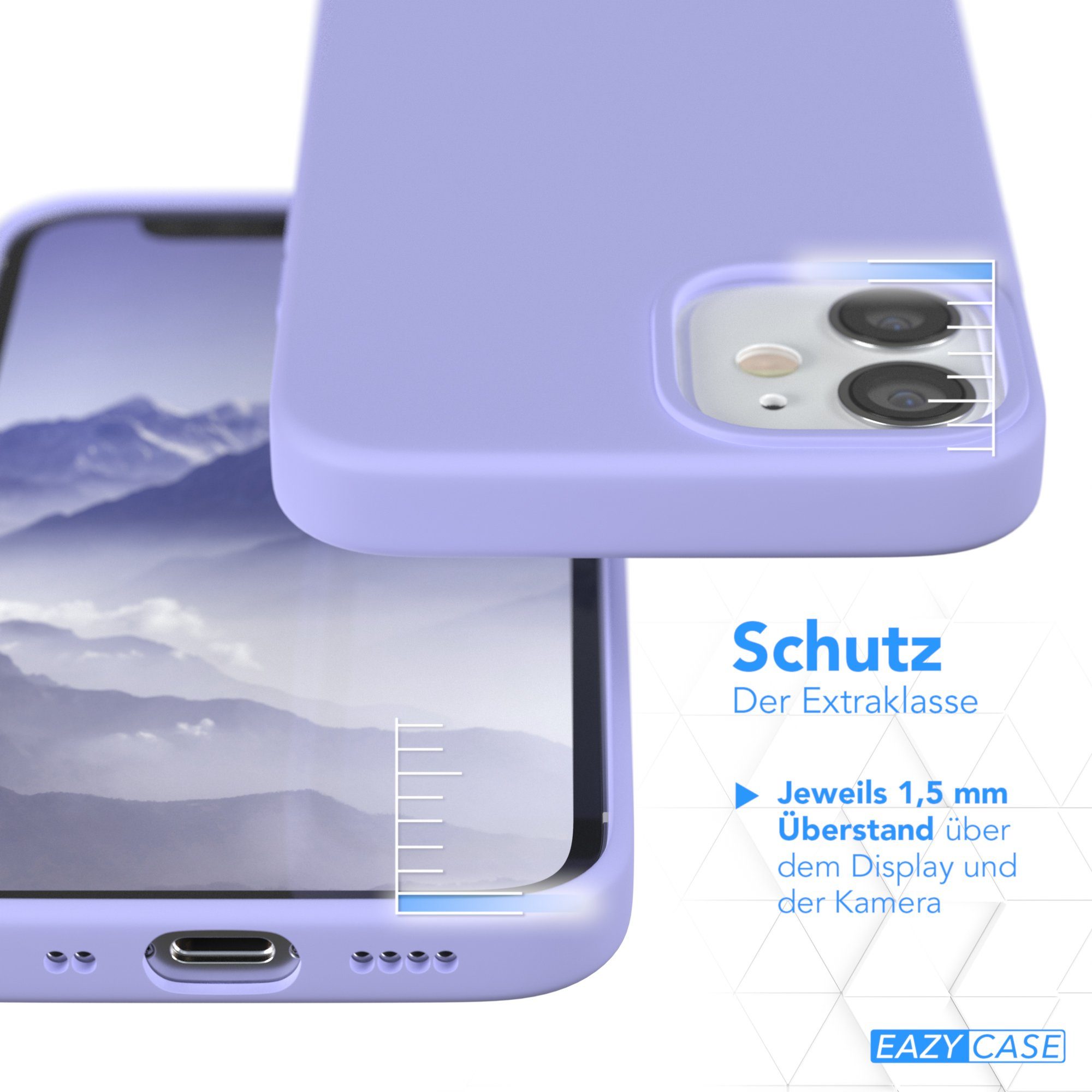 EAZY CASE Handyhülle Premium Silikon Case für Apple iPhone 12 Mini 5,4 Zoll, Handytasche aus Silikon Slimcover stoßfest Violett / Lila Lavendel