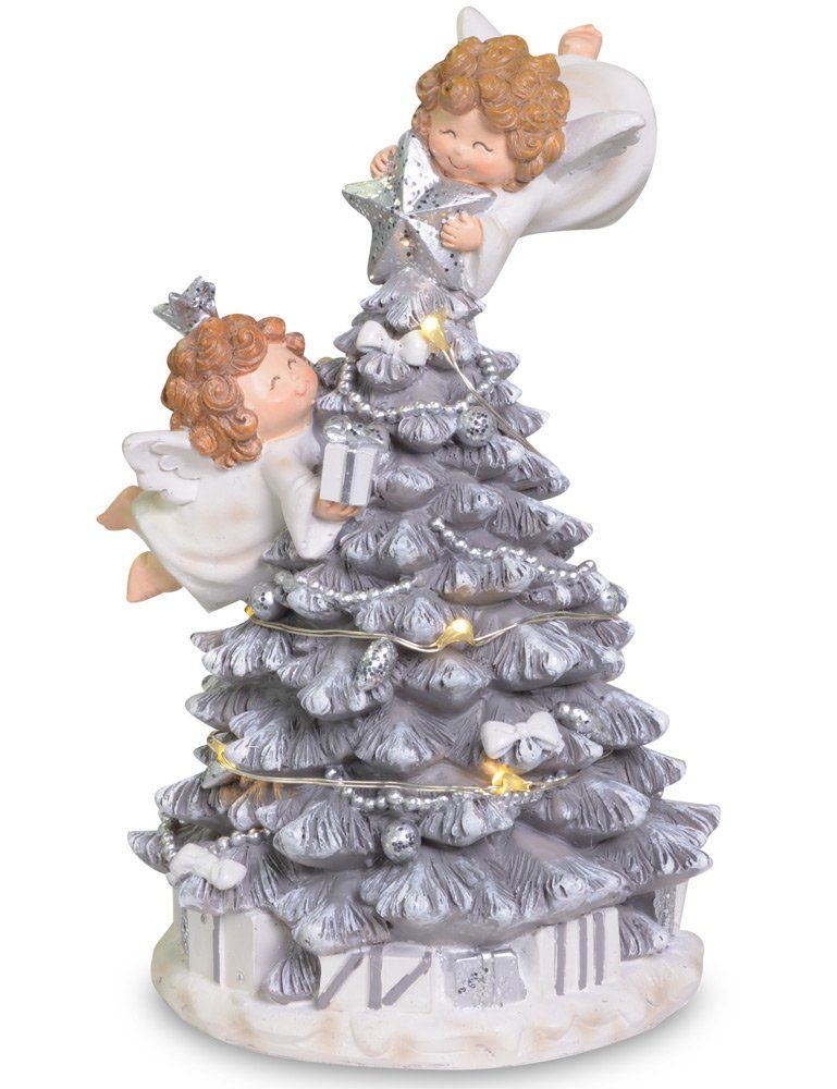 RIFFELMACHER & WEINBERGER Schneekugel Beleuchteter Weihnachtsbaum mit Engeln 18,5 cm - 7