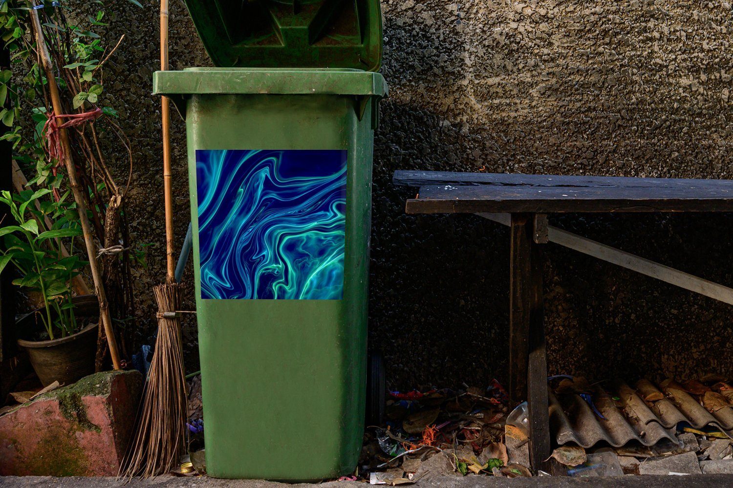 MuchoWow Wandsticker Abstrakt - Wellen Design Mülltonne, (1 St), Abfalbehälter Container, Sticker, Mülleimer-aufkleber, 