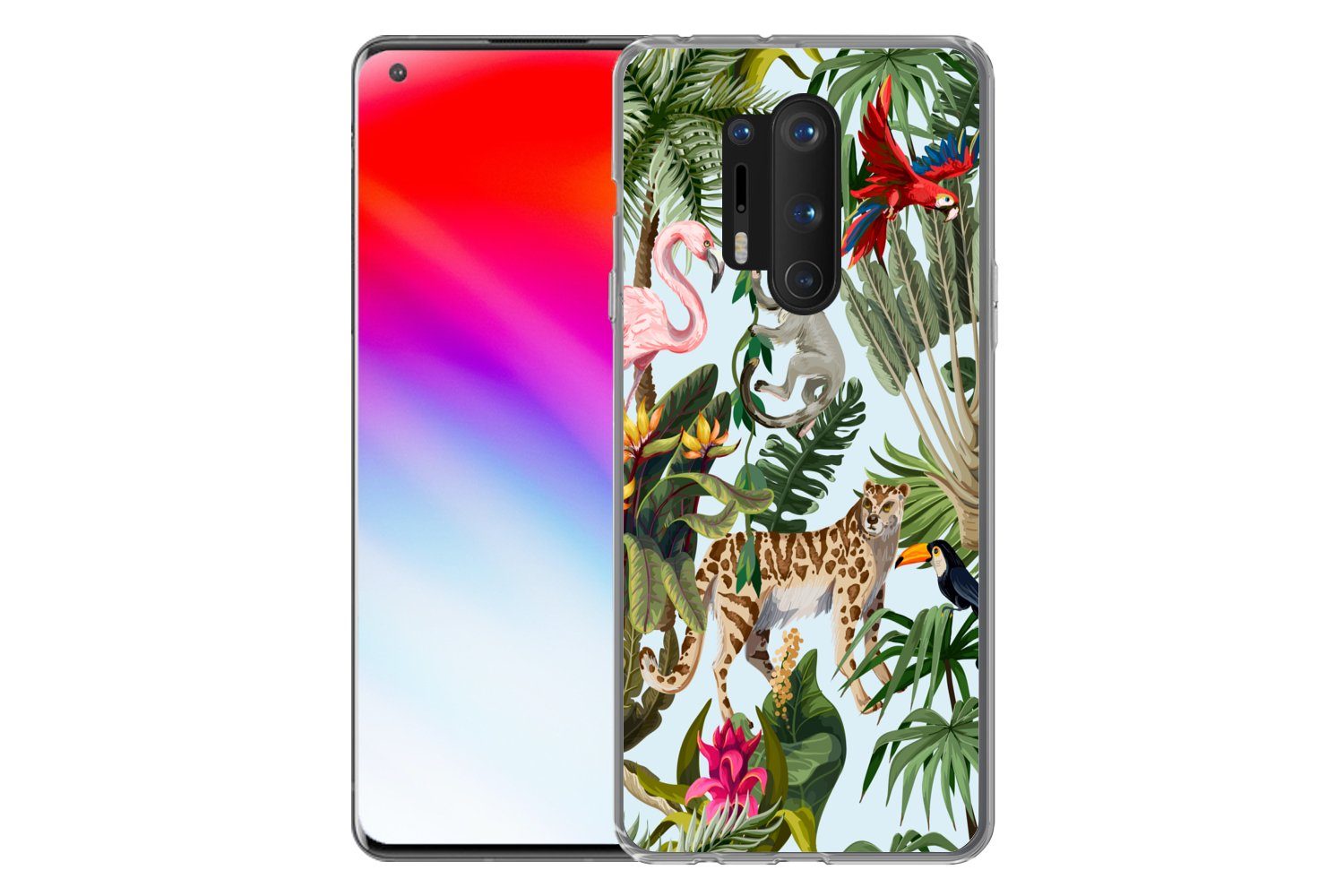 MuchoWow Handyhülle für OnePlus 8 Pro Dschungel - Tiere - Mädchen - Kinder - Jungen - Flam, Phone Case, Silikon, Schutzhülle Dünn