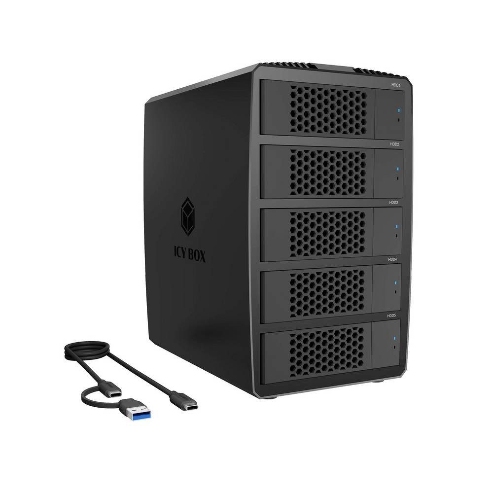 ICY BOX Festplatten-Gehäuse IB-RD3705-CU3 SATA-Festplatten-Gehäuse USB-A (Host), USB-C® SATA III, 5-fach, RAID-fähig, aktive Kühlung