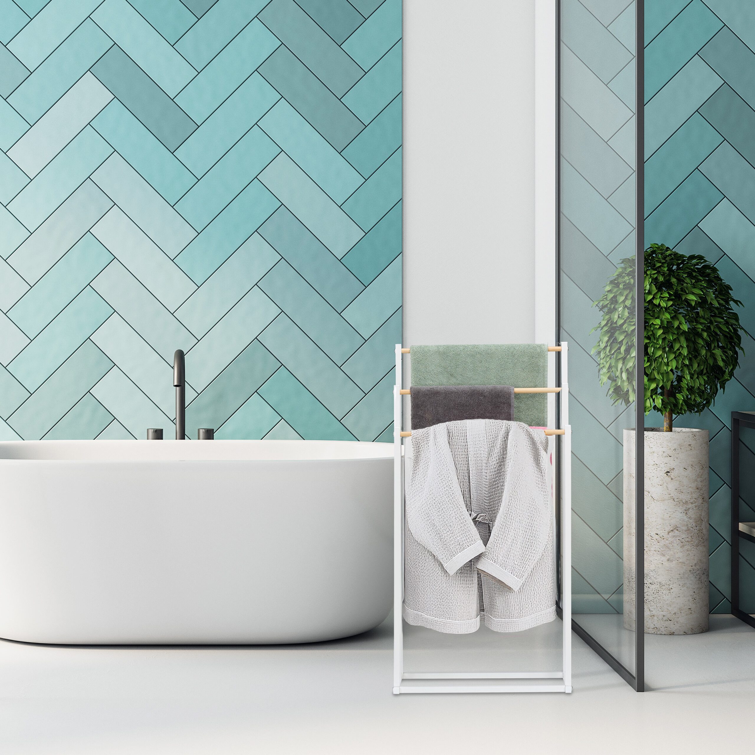 relaxdays Handtuchständer mit 3 Stange, weiß