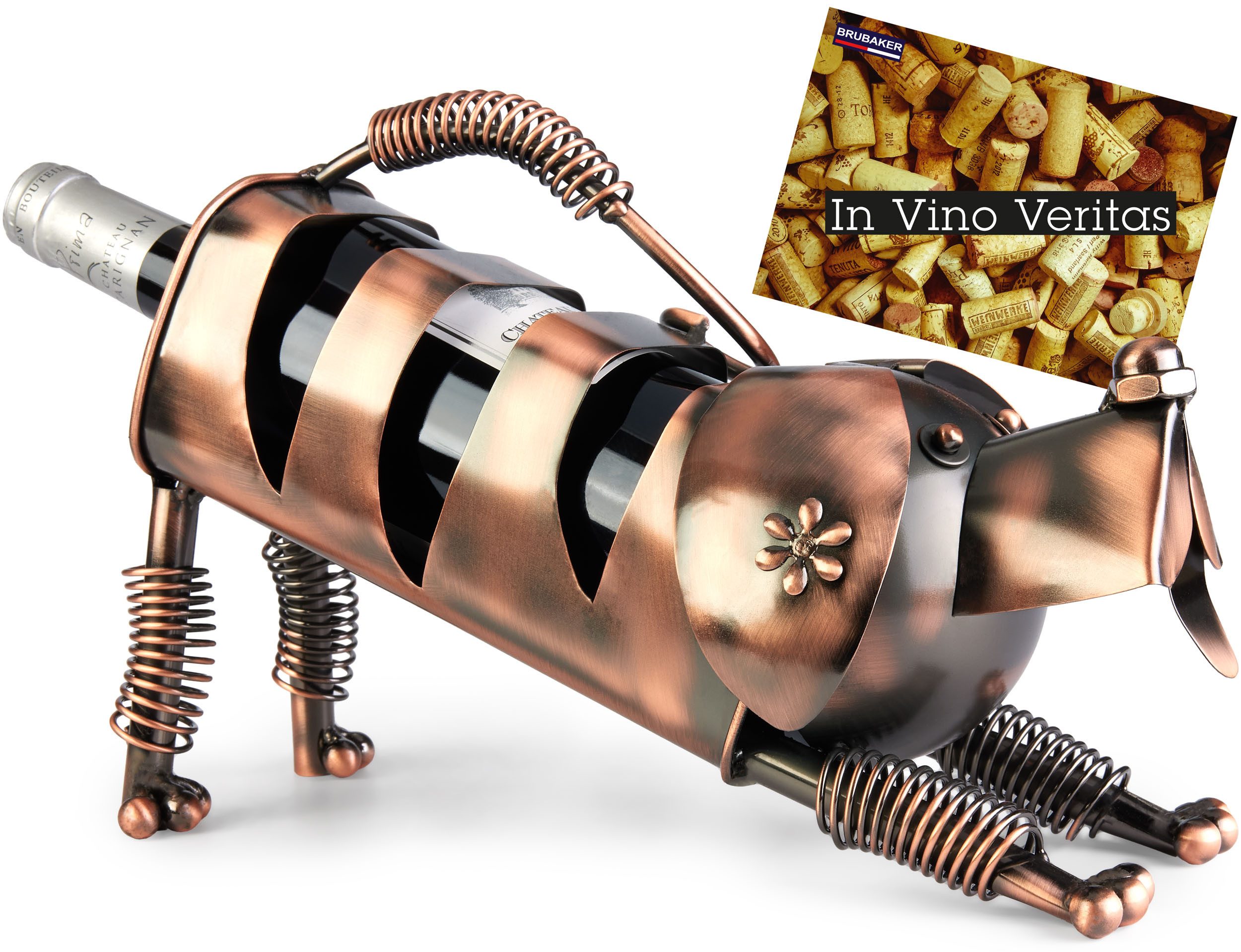 Weinflaschenhalter Hund - Flaschenhalter aus Metall - Deko Geschenk für Hundebesitzer
