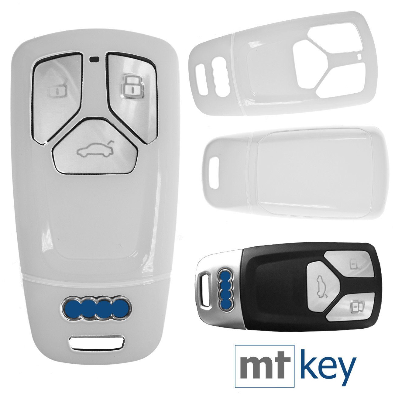 mt-key Schlüsseltasche Autoschlüssel Hardcover Schutzhülle Weiß, für Audi A4 A5 A6 A7 TT Q2 Q5 Q7 A8 Q8 KEYLESS SMARTKEY
