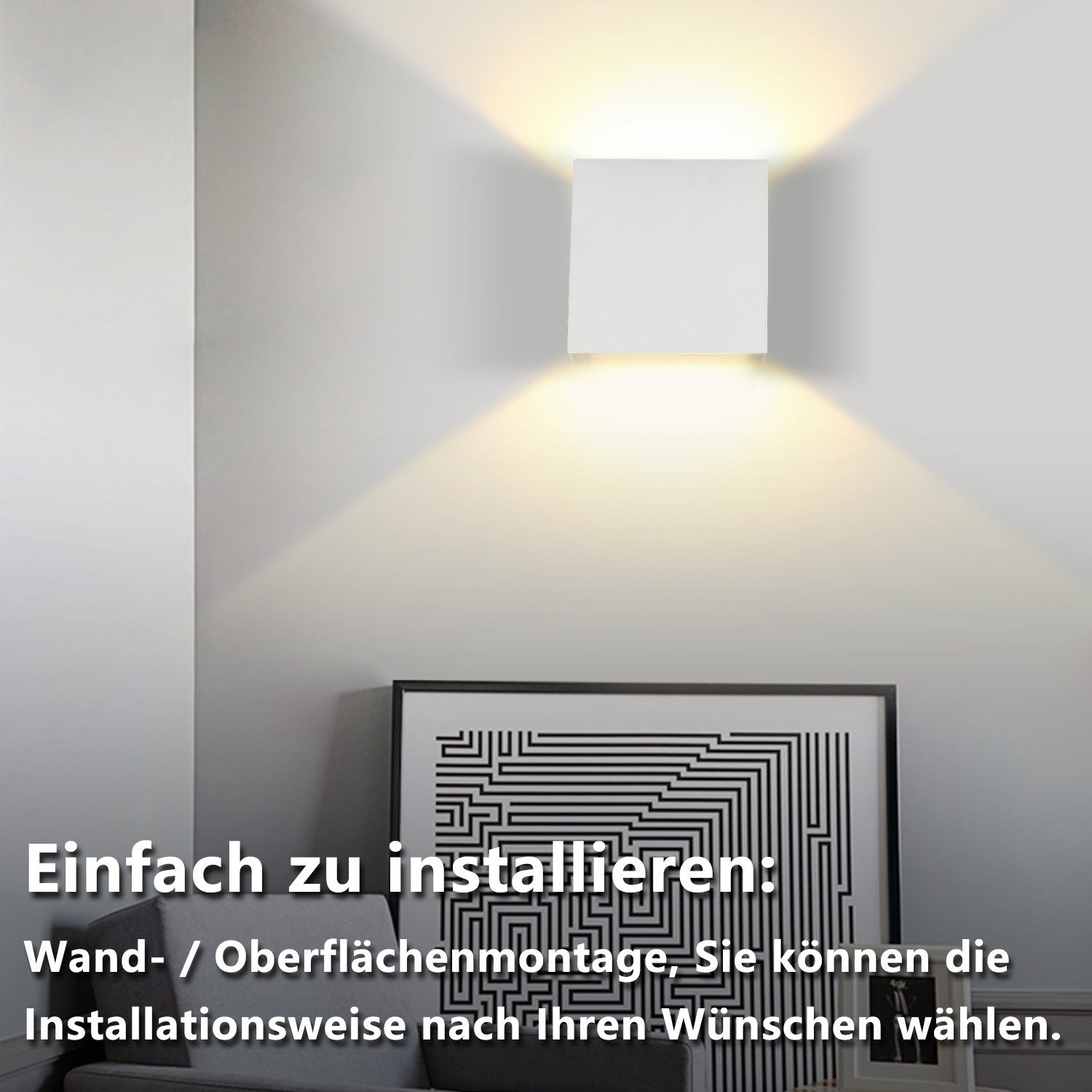 Gimisgu LED Warmweiß Wandlampe Schlafzimmer IP65 12W Flurlampe Modern fest LED integriert, Wandleuchte Weiß Matt Flurleuchte, Außen