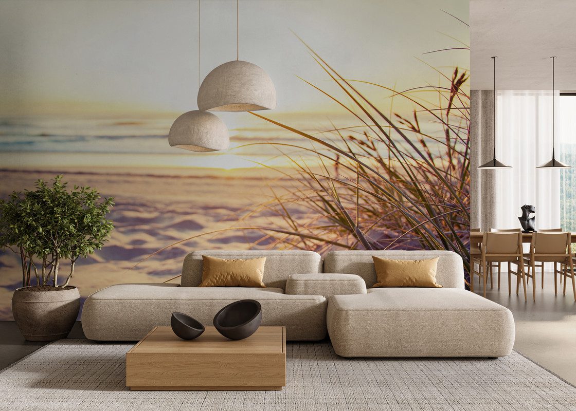 A.S. Création Vliestapete Strandtapete Sonnenuntergang Meer Beige Braun, glatt, matt, (1 St)