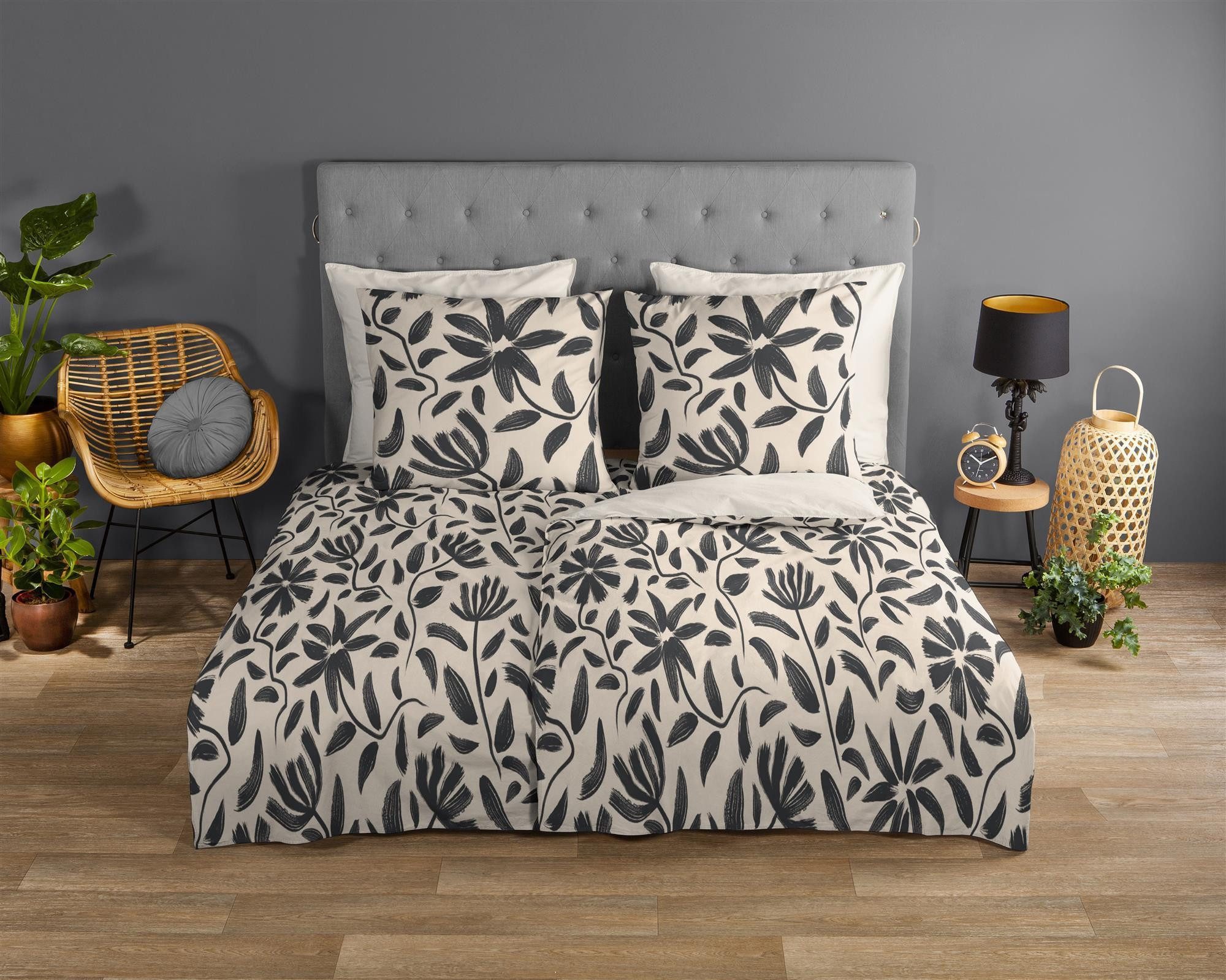 good morning Bettwäsche Renforcé Bettwäsche 200 X 200 cm + 2- 80 X 80 cm Emilia weiß drawn flo, Baumwolle, 3 teilig, bettwäsche 200x200 baumwolle sale warm weihnachten 200x200 bettbezug