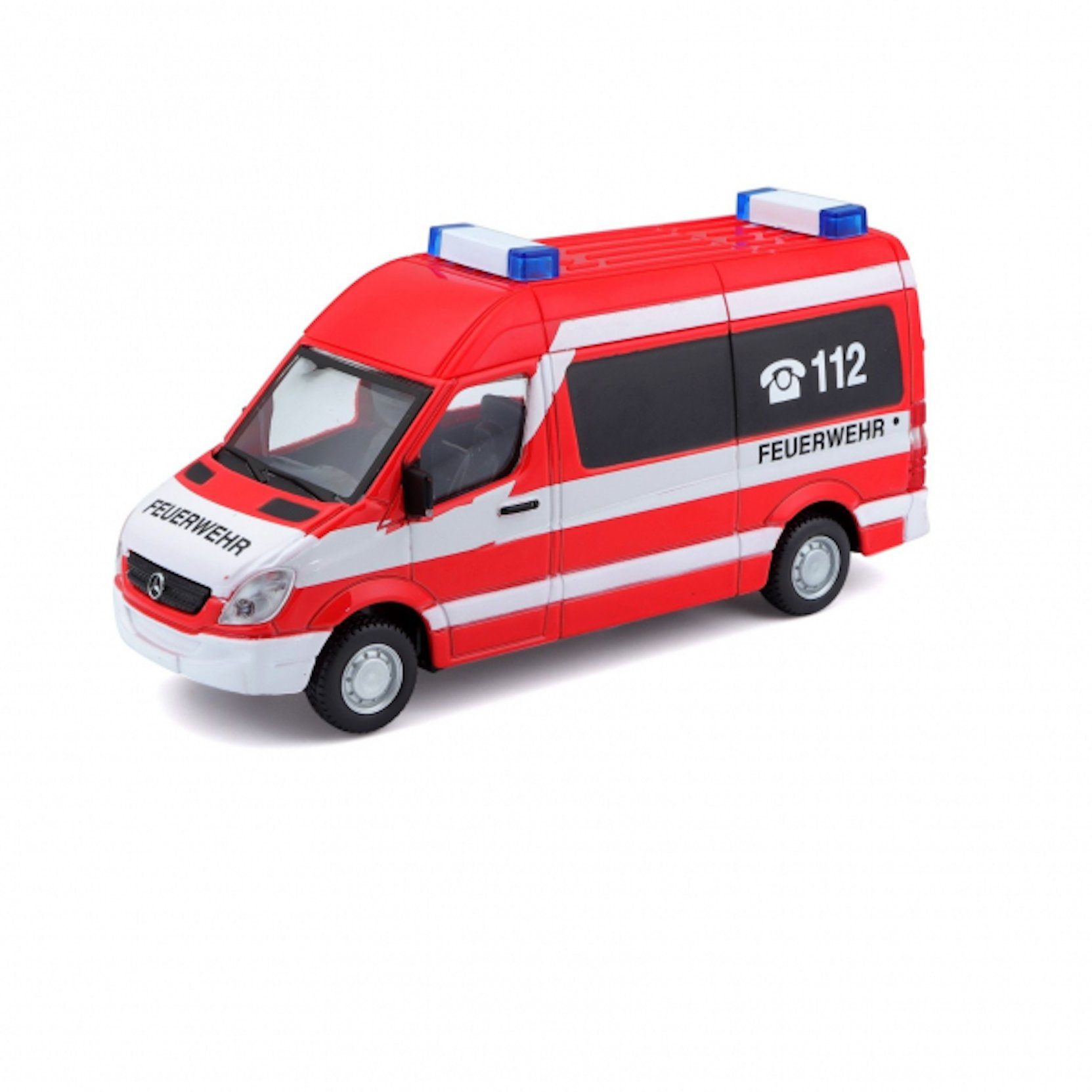 Bburago Modellauto Mercedes Sprinter Feuerwehr (rot), Maßstab 1:50, detailliertes Modell