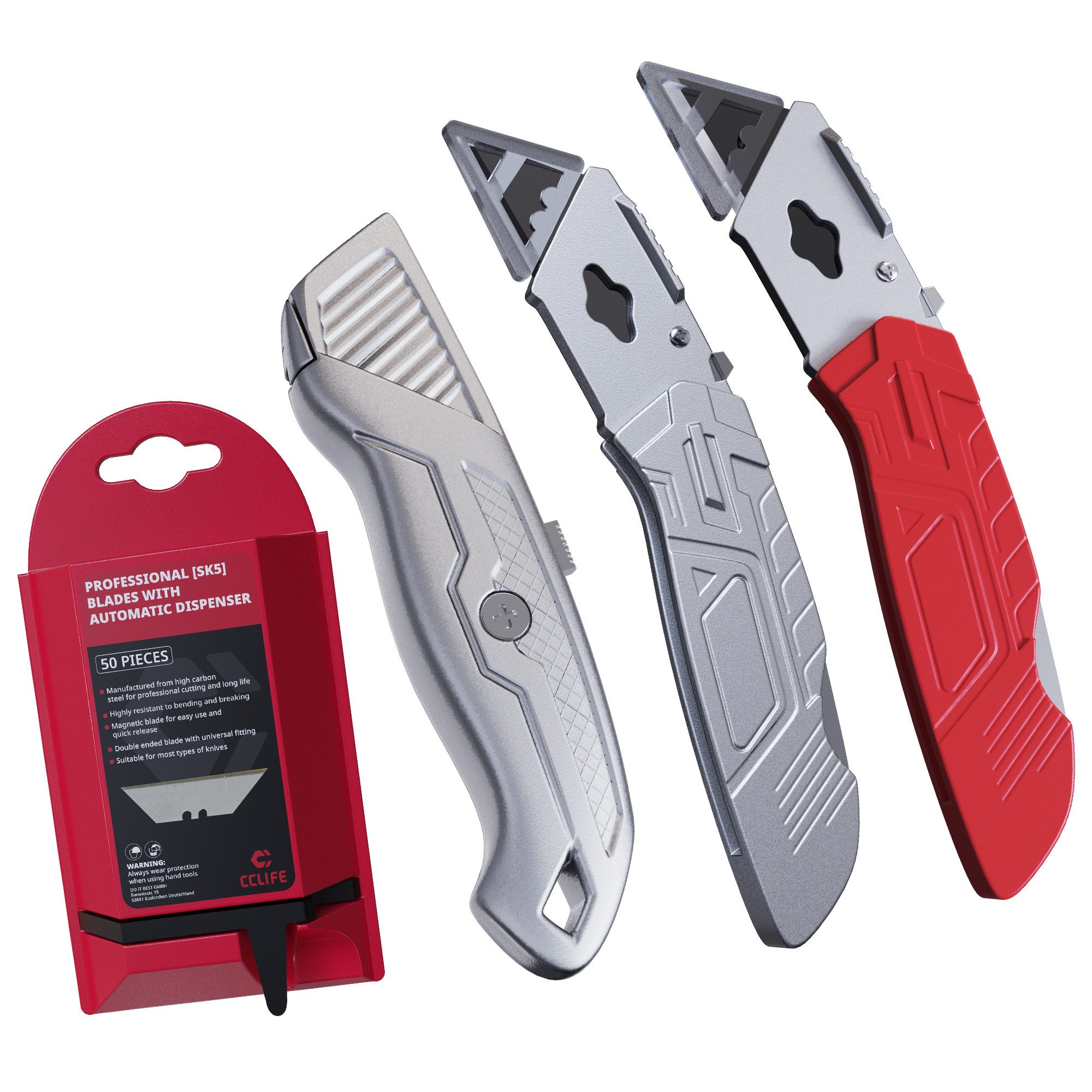 CCLIFE Cuttermesser CCLIFE Profi Teppichmesser Set 3-teilig fuer DIY und Werkstatt, (4-tlg)