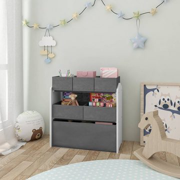 EUGAD Kinderregal, 1-tlg., Aufbewahrungsboxen aus MDF Vliesstoff, Weiß+Grau