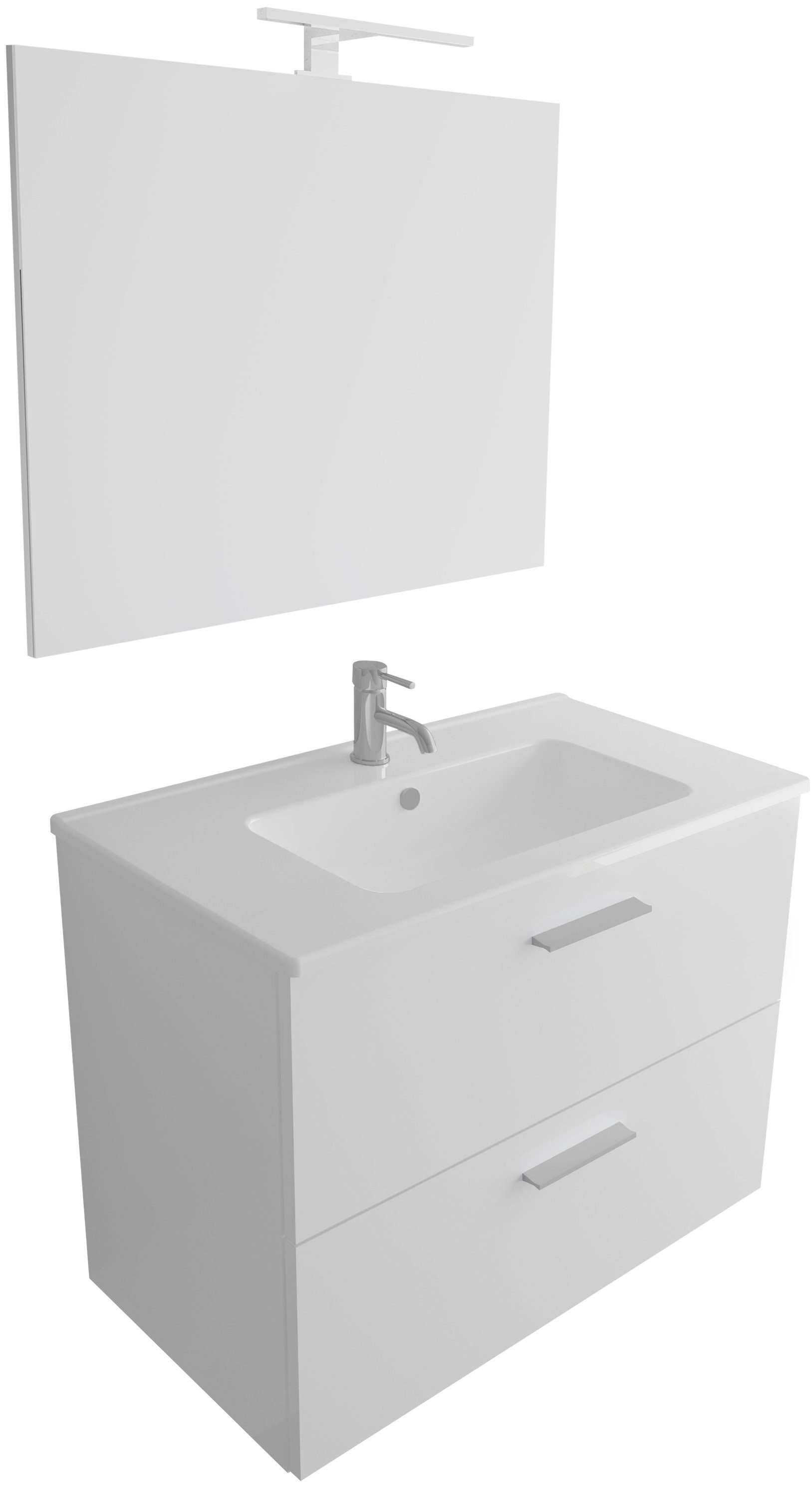 Vitra Badmöbel-Set Gäste WC Waschbecken mit Unterschrank und Spiegel - Baden Set Weiss, (3-tlg. Badezimmerschrank Set, 3-St., Waschbeckenunterschrank Set Vormontiert), Schubladenschrank mit Softclose - Waschbeckenunterschrank Hängend