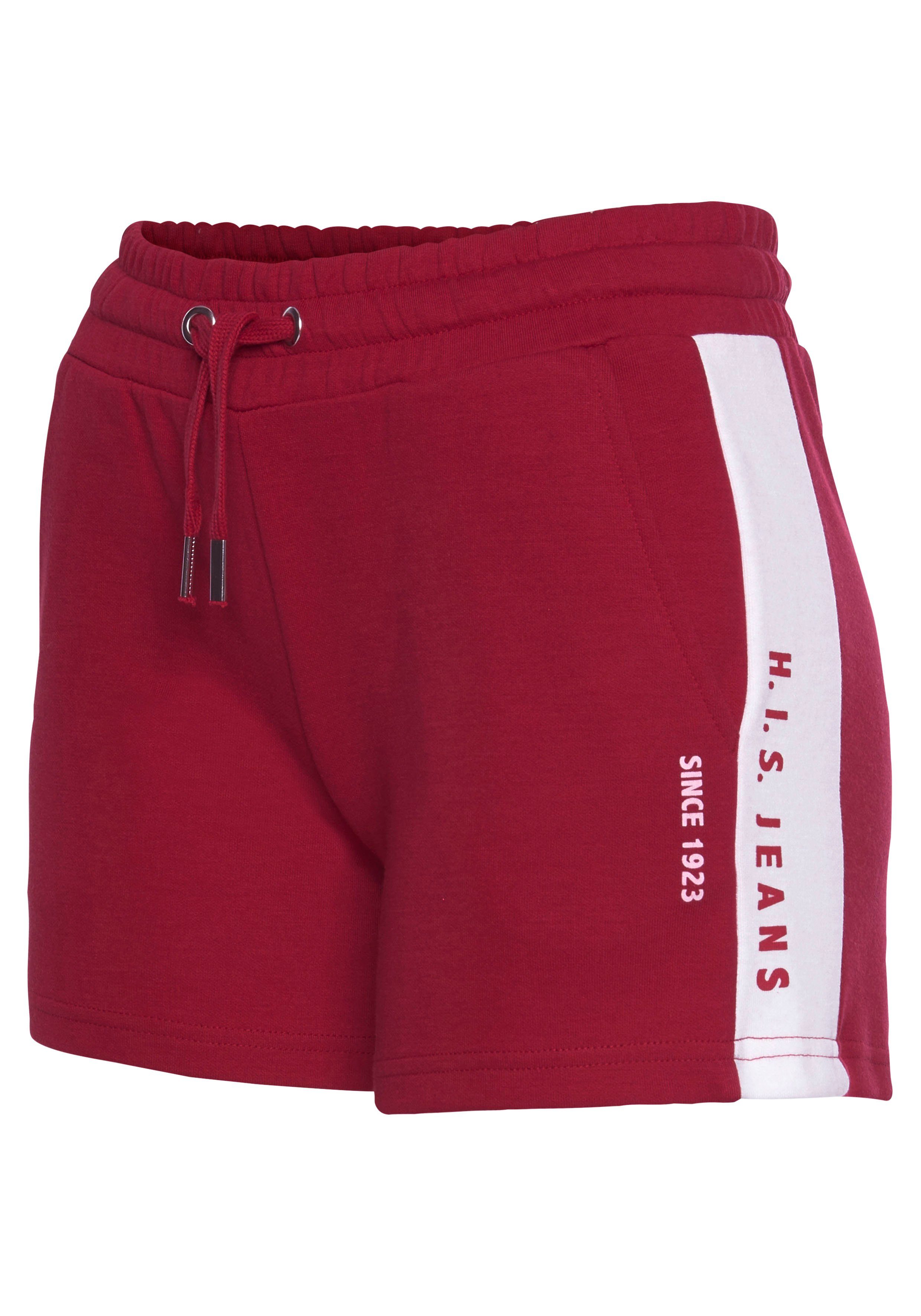 H.I.S Shorts mit weißem rot Seitenstreifen Logodruck und
