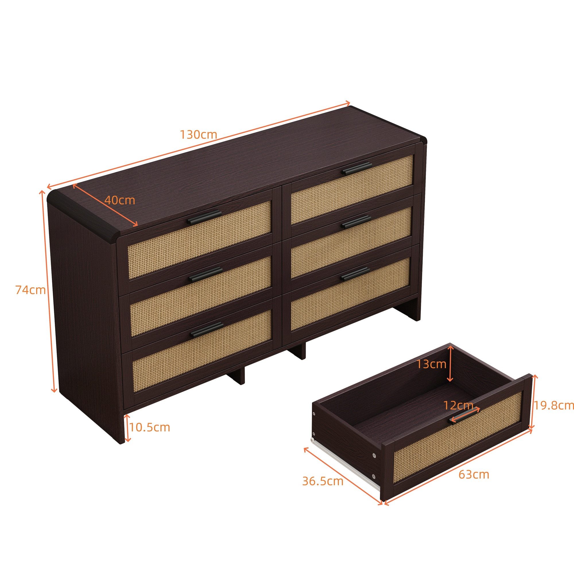 IDEASY Schubkastenkommode Bogenförmiger Rotang-Eckschrank 130cm, 6 Schubladen