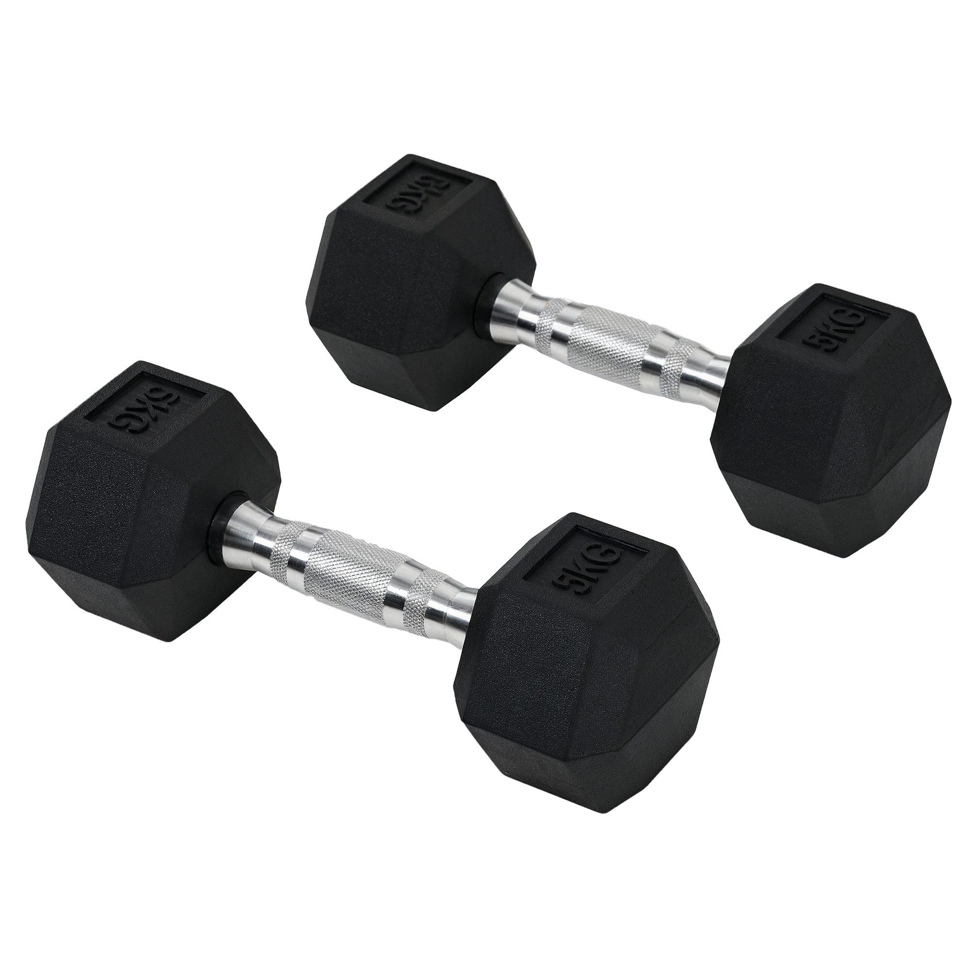 HOMCOM Hantel-Set Hexagon Hanteln, 2er Set Hanteln mit gerändeltem Griff, 2 x 5 kg, (Kurzhantel aus Gusseisen, Kurzhanteln für Männer und Fraue), für Zuhause, Fitnessstudio, Krafttraining