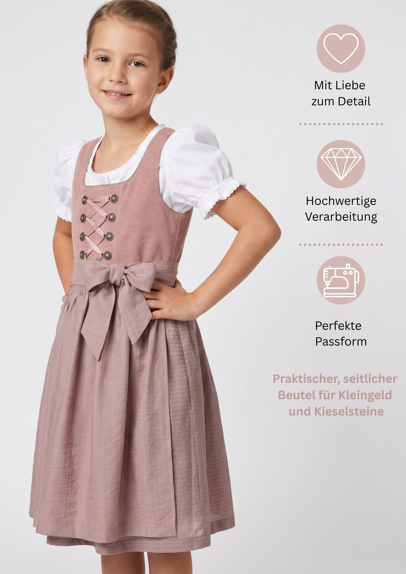 Nübler Dirndl Kinderdirndl Kim in Peach von Nübler - Rocklänge knielang
