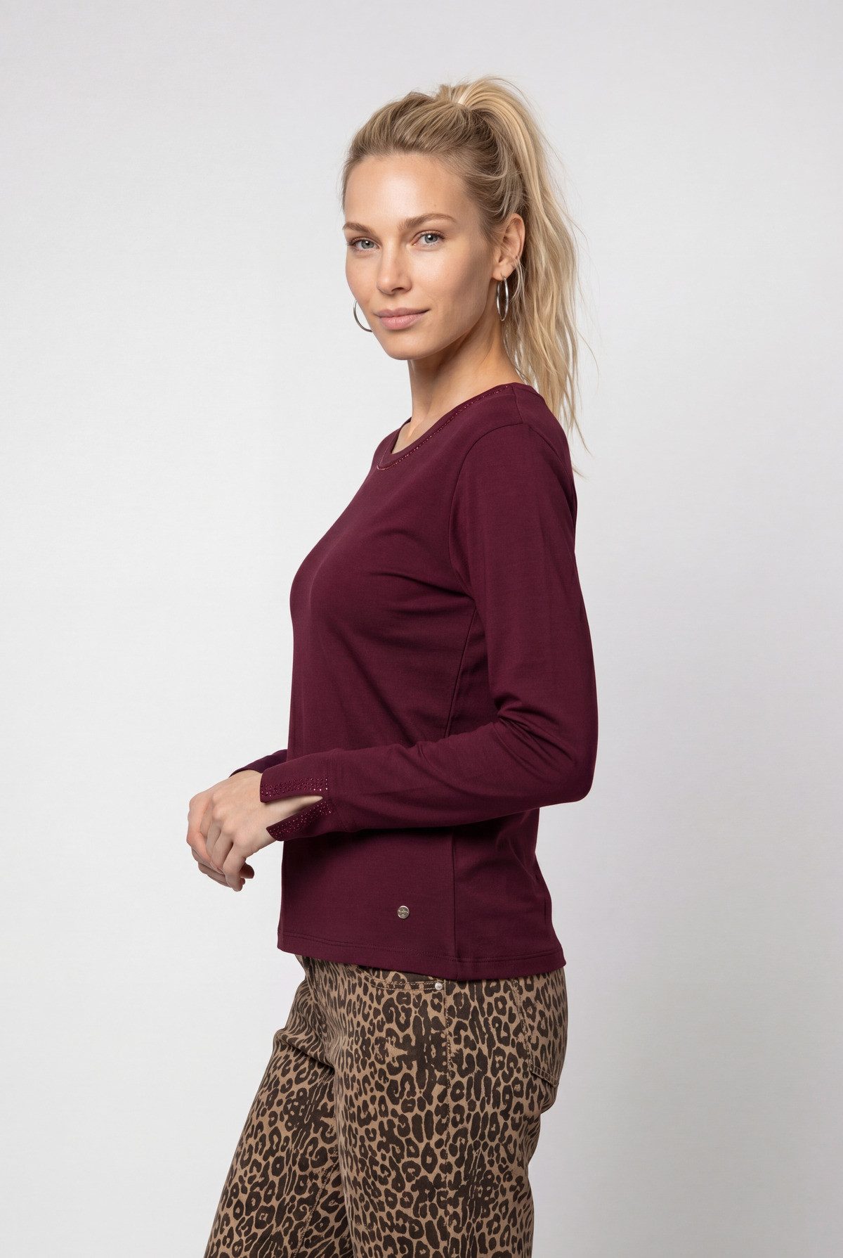 Monari Langarmshirt Shirt Basic Schmuck Regular fit mit Rundhalsausschnitt