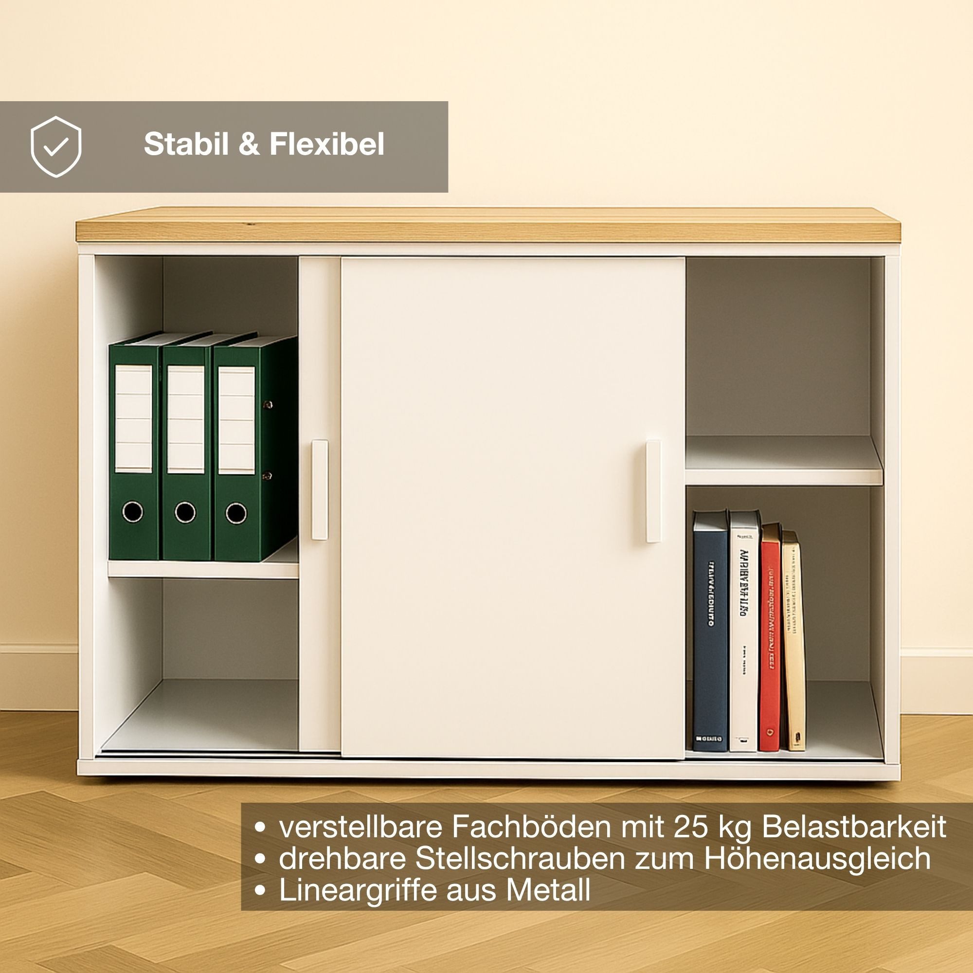 ASSMANN Büromöbel Aktenschrank Allvia (Weiß 100x44x72cm, fertig montiert, für Büro und Homeoffice), TÜV-zertifiziert, Blauer Engel, FEMB Level 3