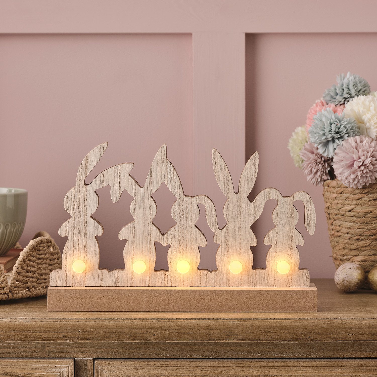 Lights4fun LED Dekolicht LED Osterhasen-Deko aus Holz