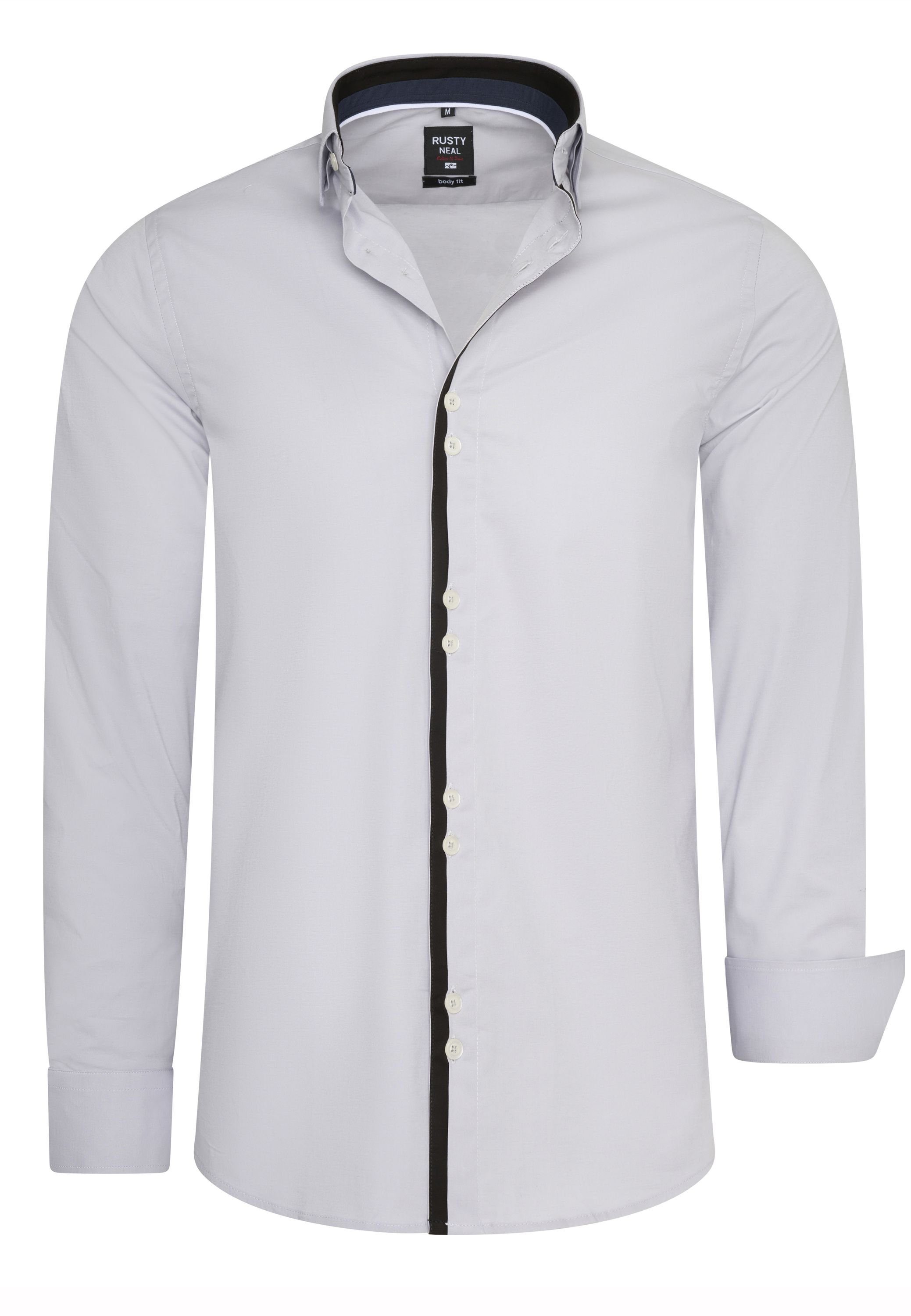Rusty Neal Langarmhemd mit trendigem Doppelknopf-Verschluss grau | Hemden