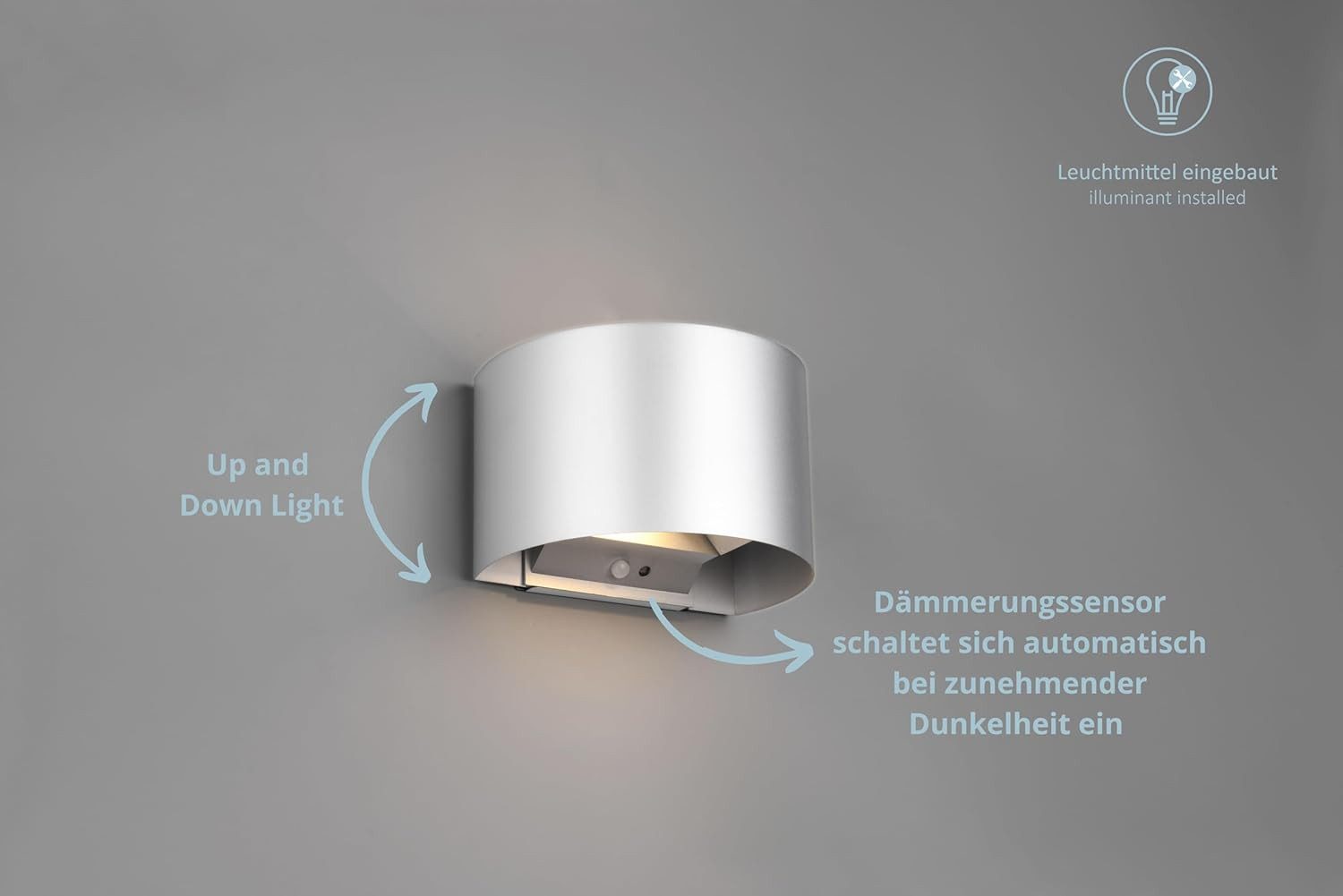lightling LED Außen-Wandleuchte Talina, LED fest integriert, Warmweiß, Dämmerungs- und Bewegungssensor, Up- and down Beleuchtung, titanfarbig