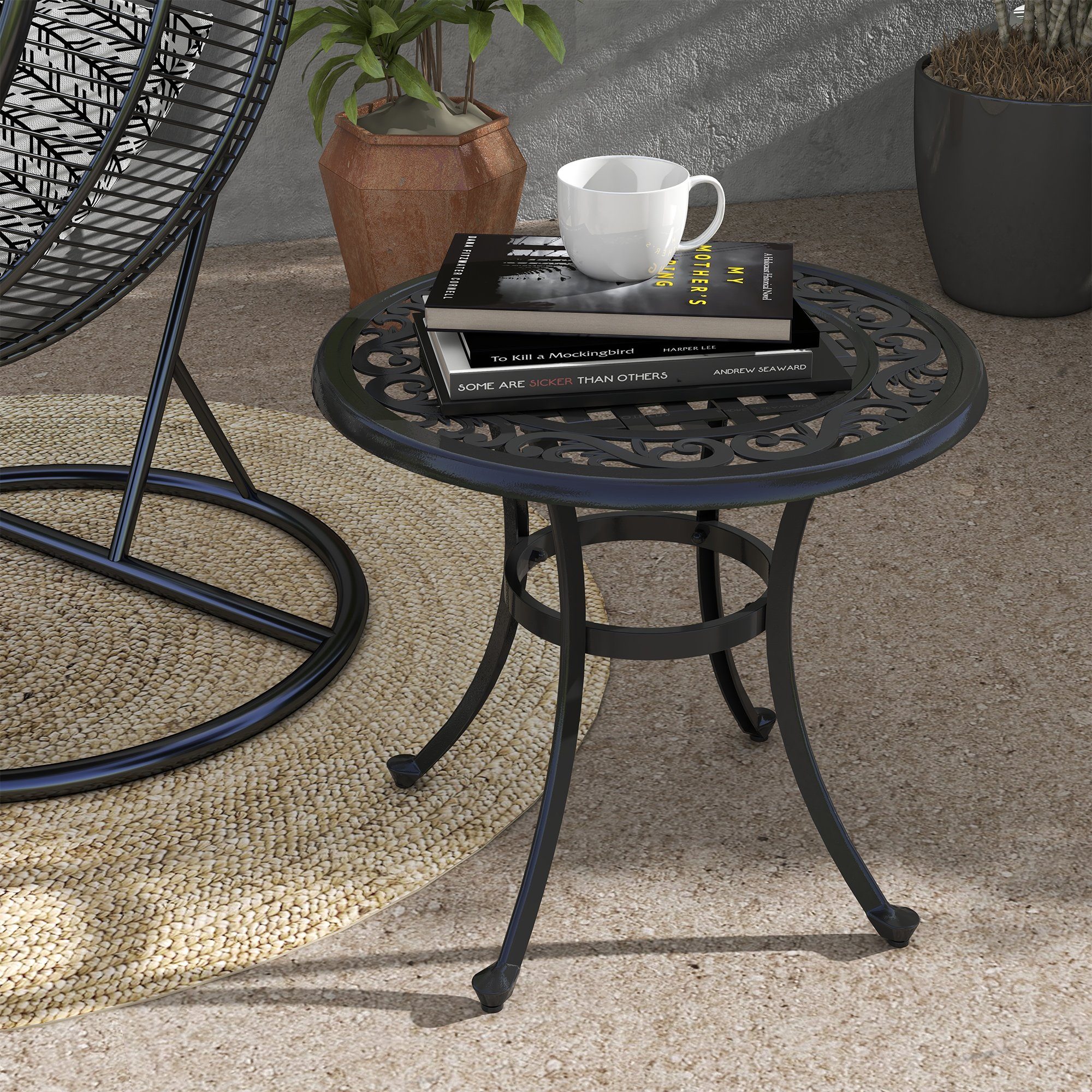 Outsunny Gartentisch Beistelltisch, Terrassentisch mit Aluminiumrahmen günstig online kaufen
