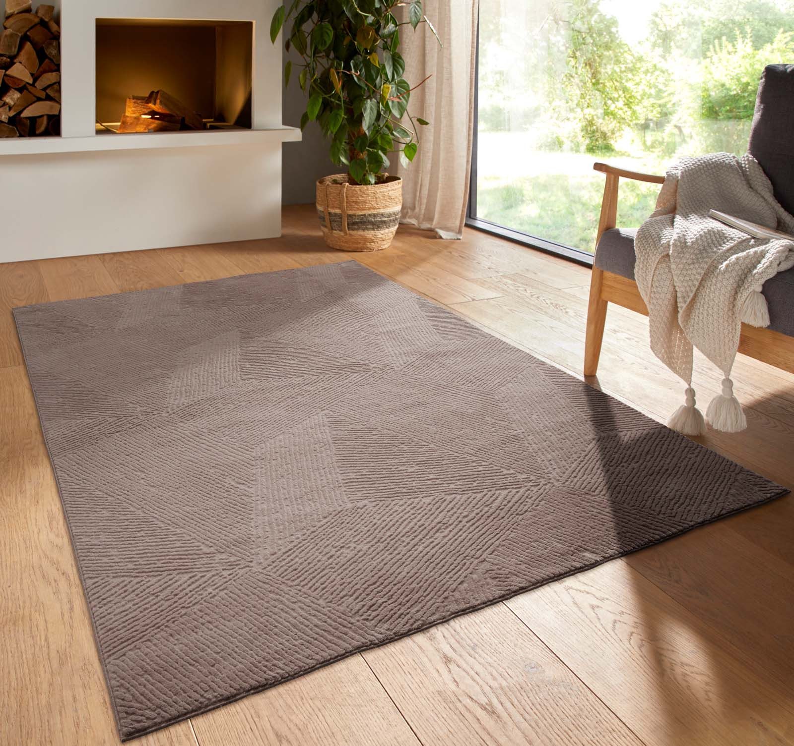 TaCa Home Teppich Kurzflor Teppich Hasenfell Optik, rechteckig, Höhe: 10 mm, Wohnzimmer, Kinderzimmer, Esszimmer, Fresco Taupe - 50 x 80 cm