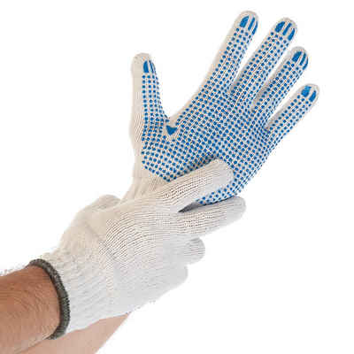 HYGO STAR Baumwollhandschuhe 12 Paar Strickhandschuhe STRUCTA mit blaue Noppen Gr. L/9