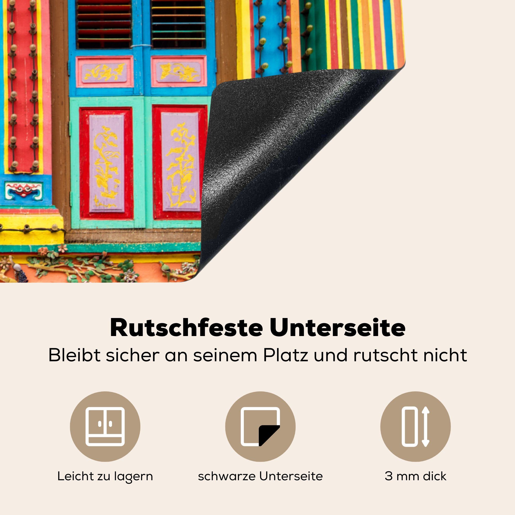 für Singapur, küche, Induktionskochfeld in (1 Haus die cm, Ceranfeldabdeckung 81x52 Buntes tlg), Vinyl, Schutz Herdblende-/Abdeckplatte MuchoWow