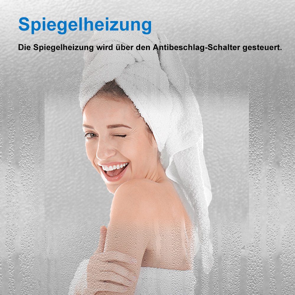 duschspa Badspiegel 50-160cm energiesparend, Kaltweiß Touch, Beschlagfrei, Digital-Uhr