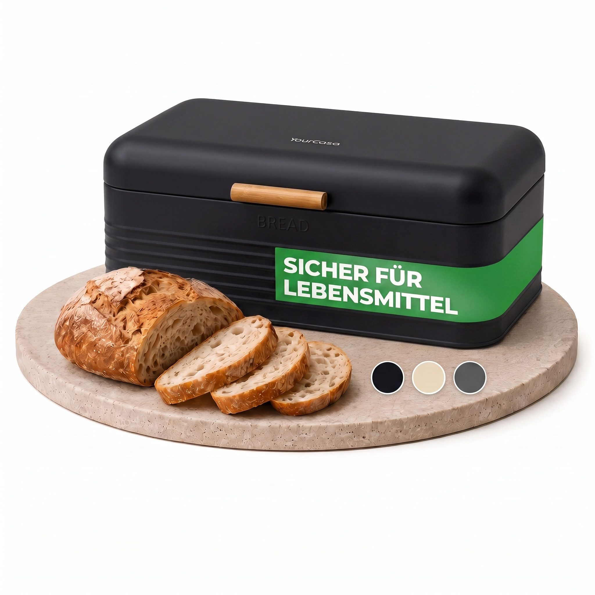 YourCasa Brotkasten YourCasa Skani Brotbox Metall Retro mit Bambus-Griff, Bambusgriff, retro Design, Pulverbeschichtetes Metall