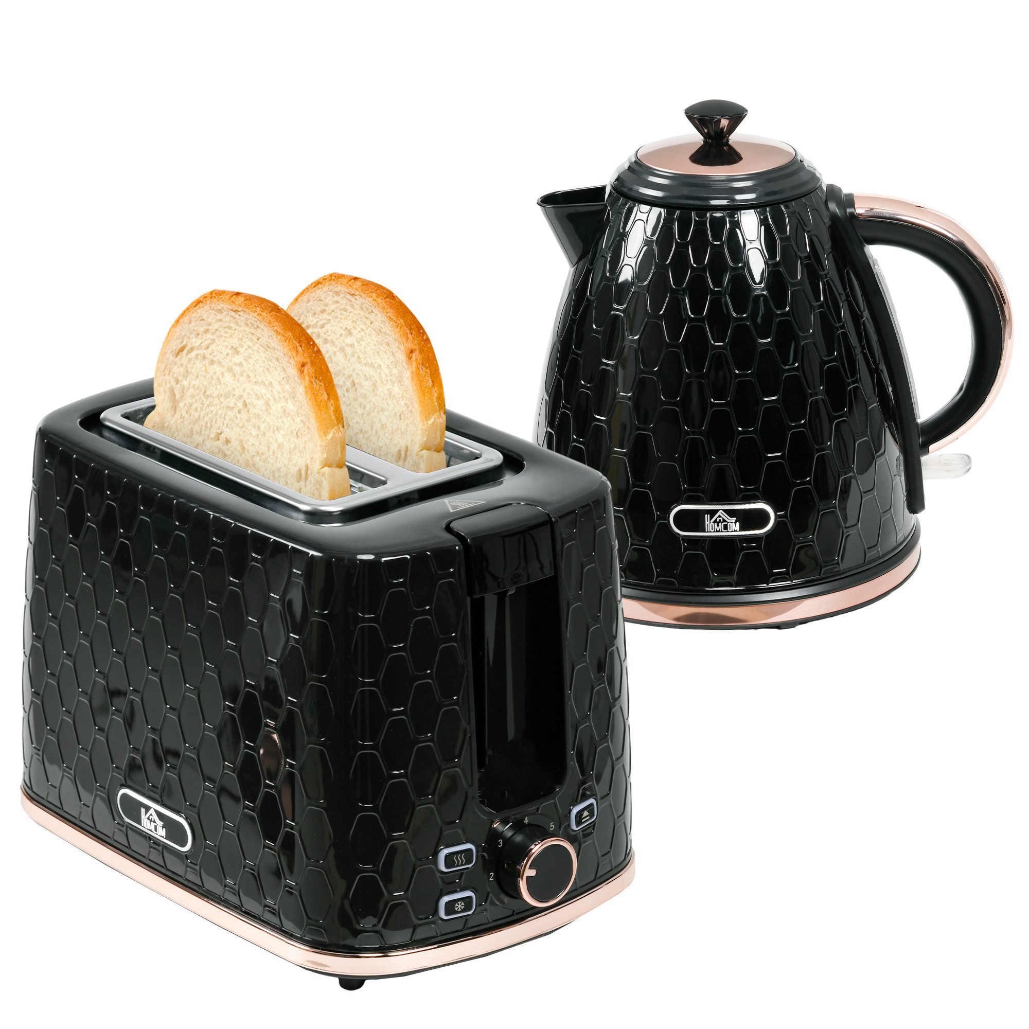 HOMCOM Frühstücks-Set Wasserkocher mit automatischer Abschaltung, 2-Scheiben-Toaster (2-tlg), Set in Schwarz, Schnellkochfunktion – Bild 2 von 5