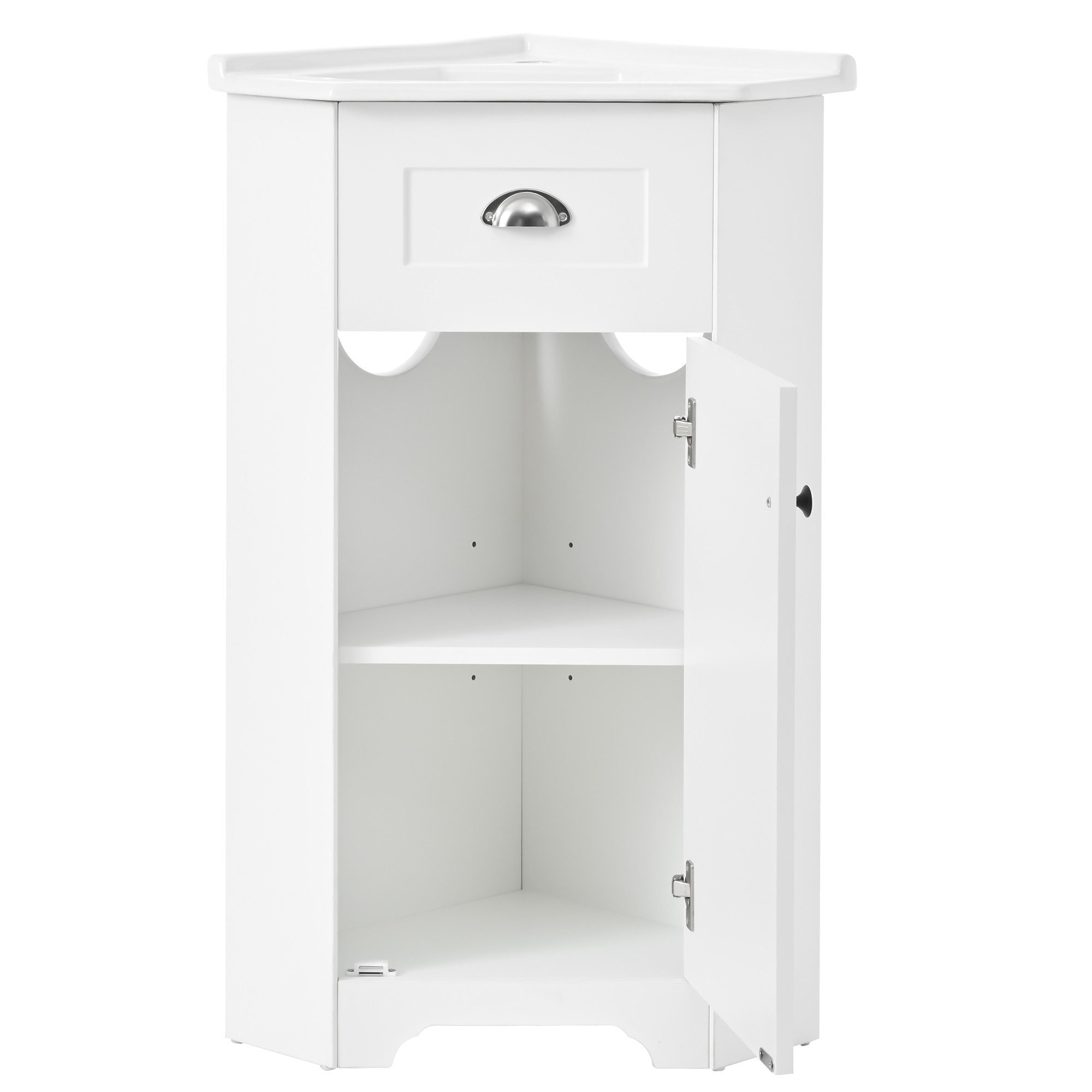 Flieks corner vanity unit including washbasin (W59/D42.5/H90.5 cm, 1-piece, floor-standing), bathroom furniture set corner cabinet with corner washbasin, bathroom cabinet white