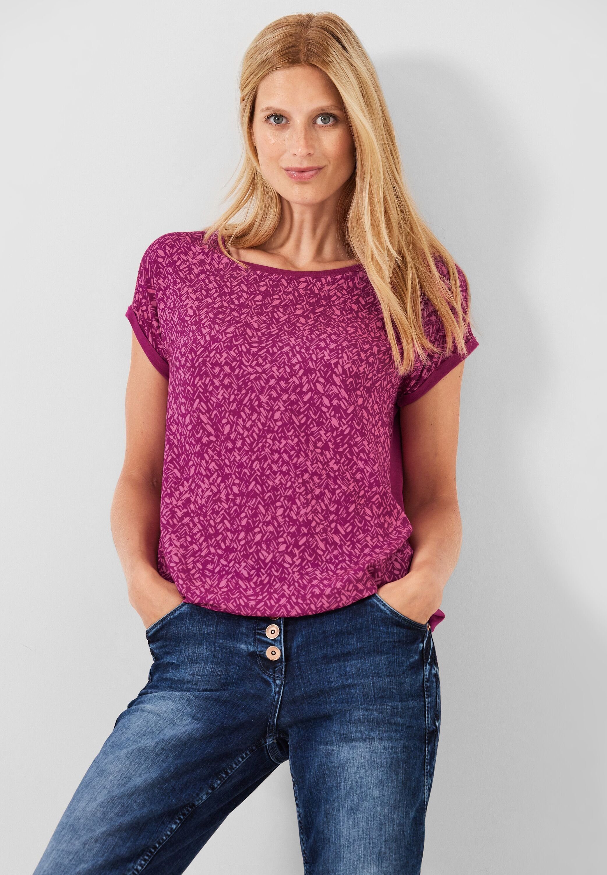 Cecil T-Shirt mit Minimal Muster cool pink