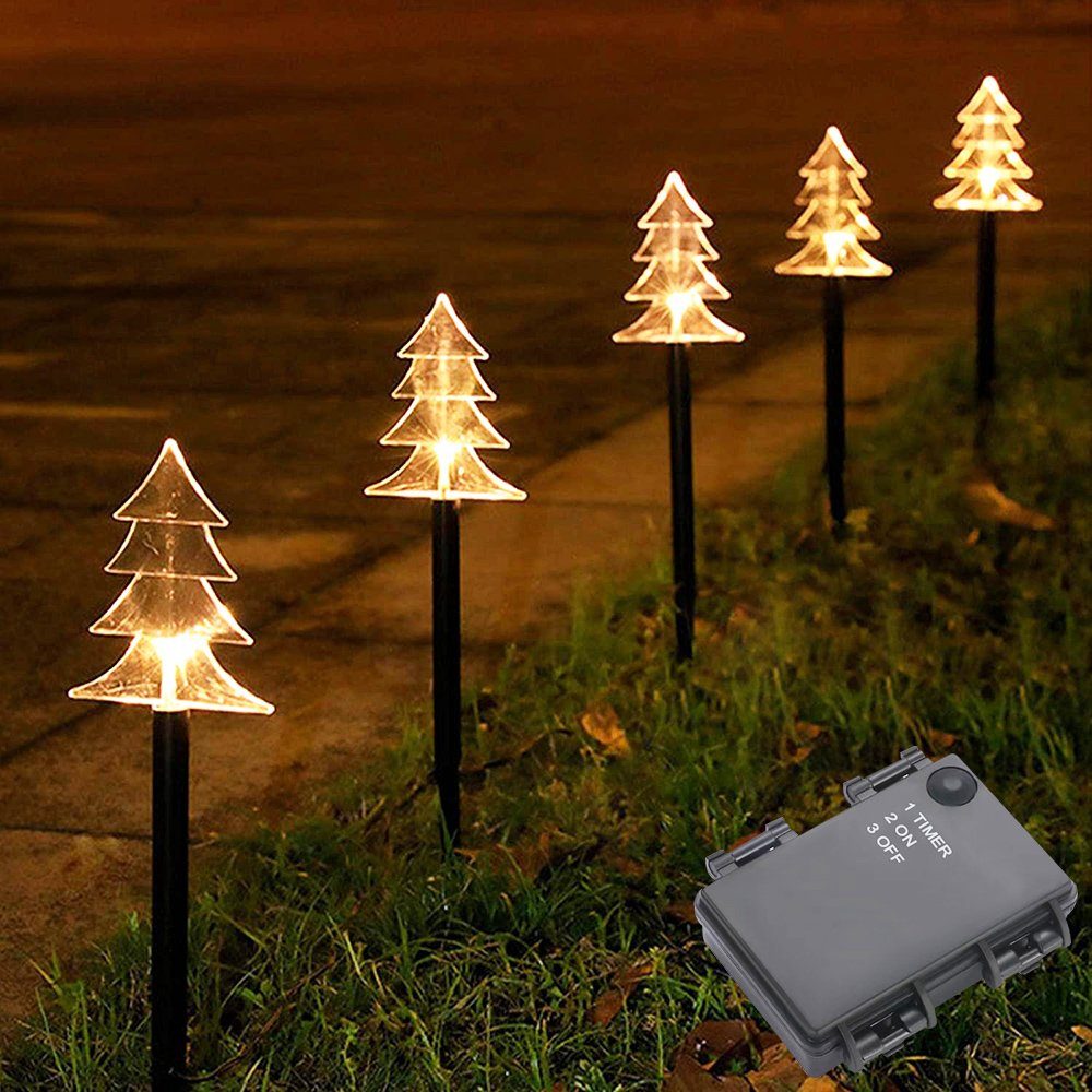 Gartenleuchte Schneeflocke/Weihnachtsbaum/Stern batterie, Weihnachtsweg-Landschaftsdeko, Warmweiß, wasserdicht, für LED 5 Stück, Rosnek