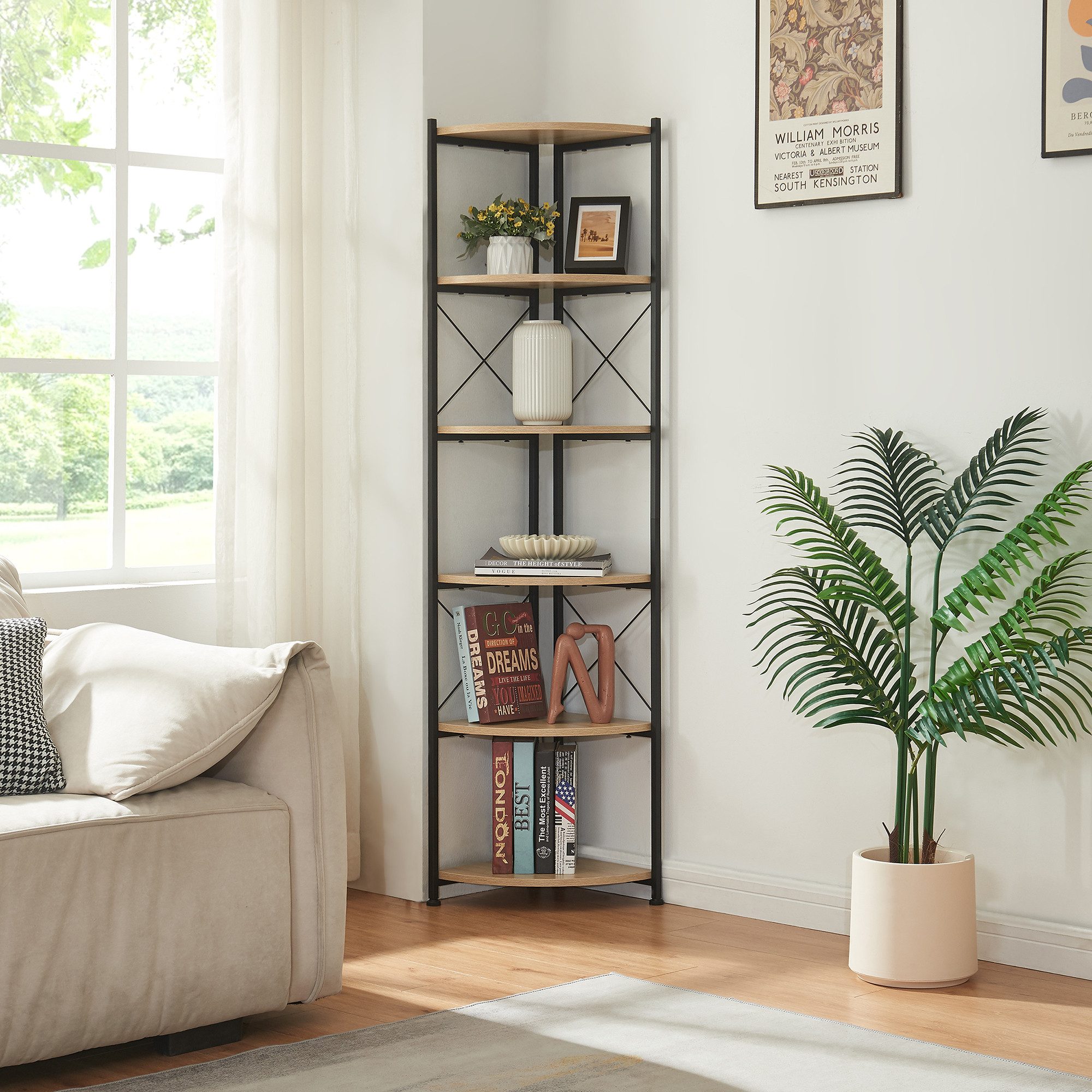 en.casa Standregal, »Ulfborg« Blumenregal mit 6 Ablagen Holzfarben/Schwarz 160x30x30cm