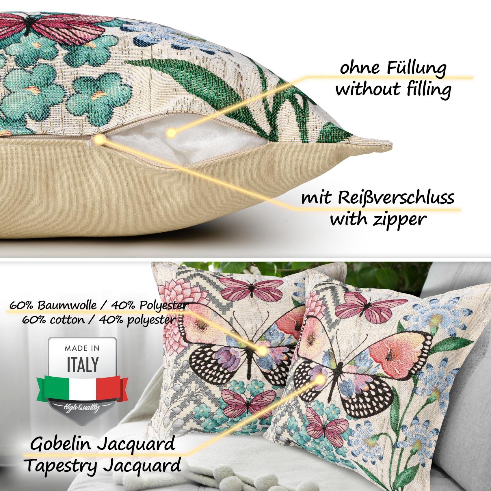 ANRO Dekokissen Jacquard Gobelin Kissenbezug 45x45 cm waschbar Klassik Dekokissenbezug, Vintage ohne Füllung mit Reißverschluss Schmetterlinge Beige