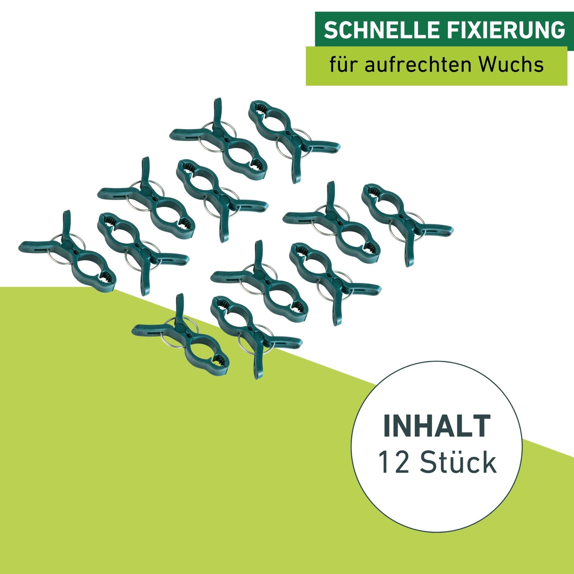 Windhager Rankhilfe Pflanzenclips Fix zum befestigen von Ästen, Pflanzklammern 12 Stk. Packung, 12 St., Pflanzenhalter 7,5 x 5 cm, grün