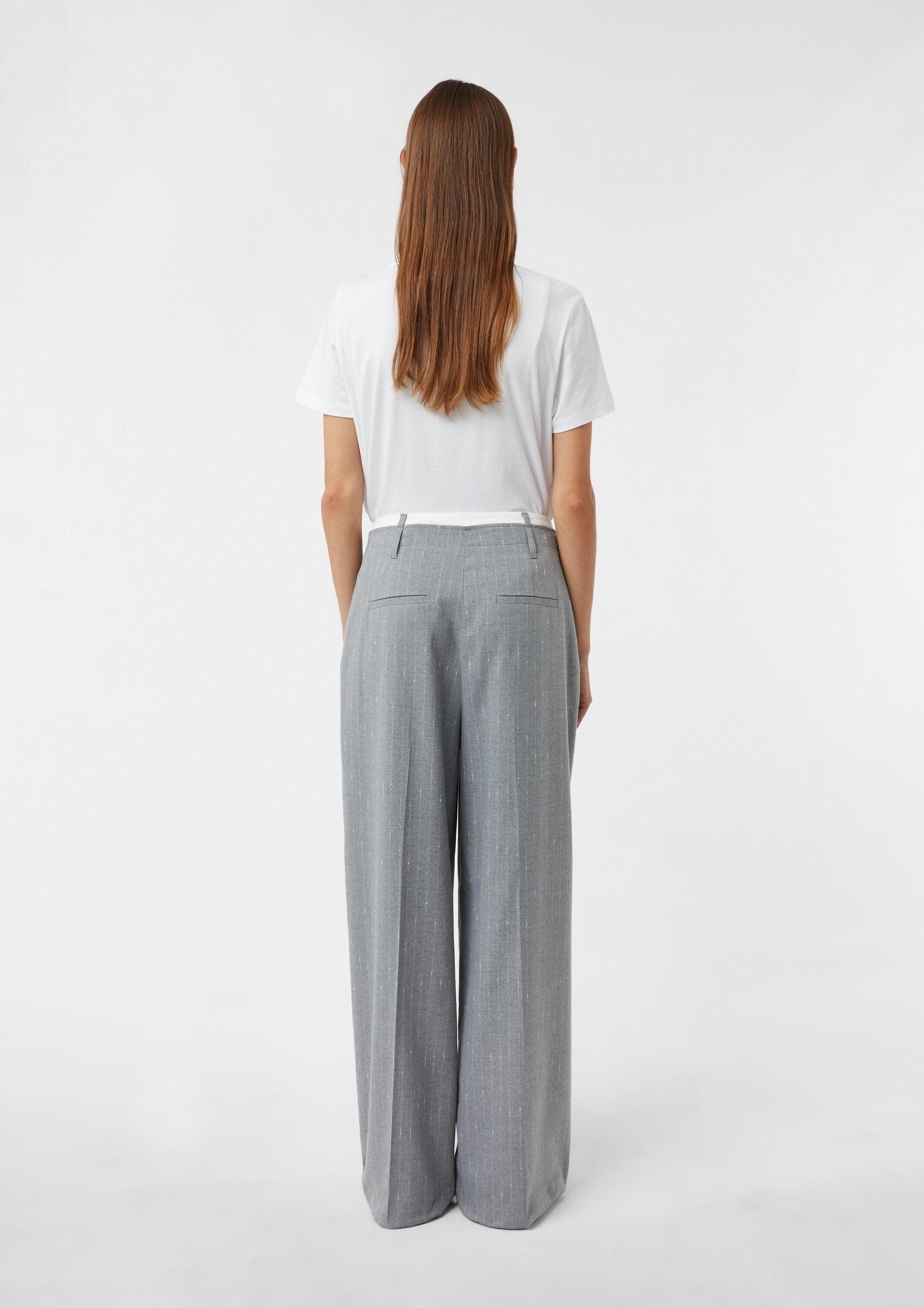 comma Chinos Hose Wide Leg-Nadelstreifenhose mit angesetztem Kontrastbund