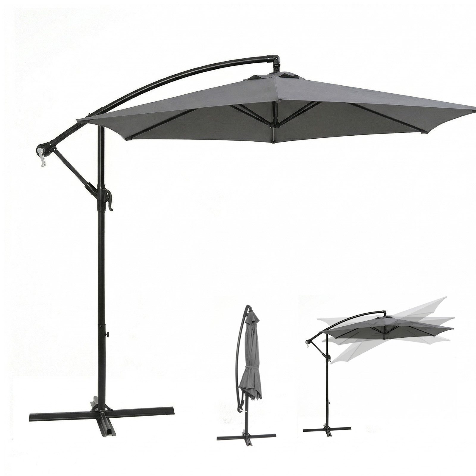 Sekey Sonnenschirm Ø300cm Ampelschirm mit Kreuzständer, Gartenschirm mit Kurbel, UV50+, LxB: 300,00x300,00 cm, Garten Terrassen Schirm rund knickbar, Winddicht & wasserdicht