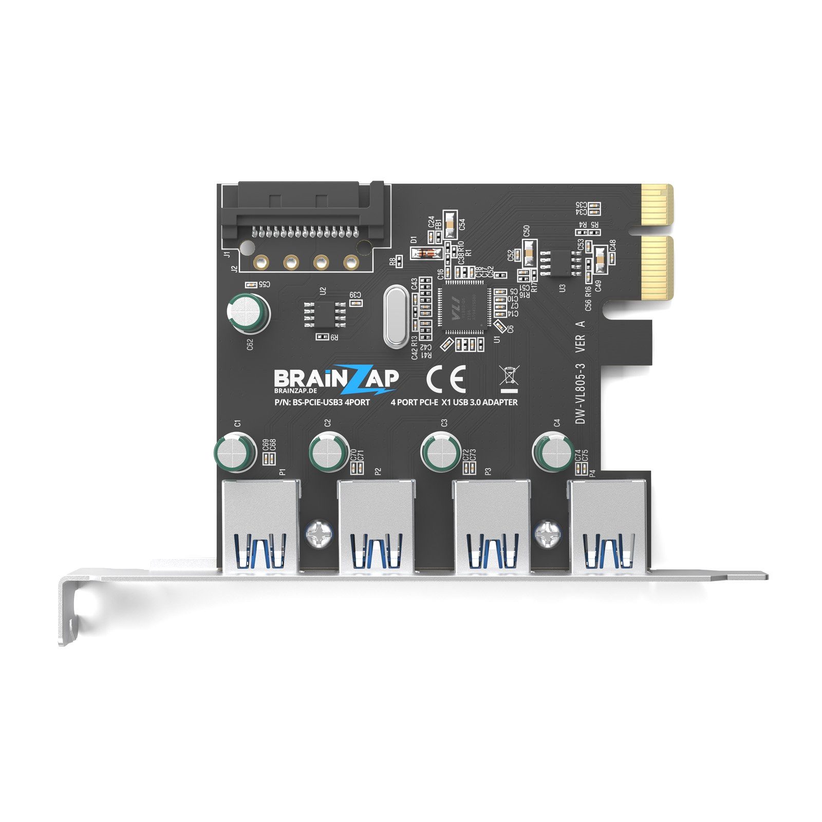 BRAINZAP USB PCIe Erweiterungskarte Modulkarte PCI-Express zu USB Typ A, 4x USB 3.2 Gen1/3.0, PCI-Express 3.0 x1